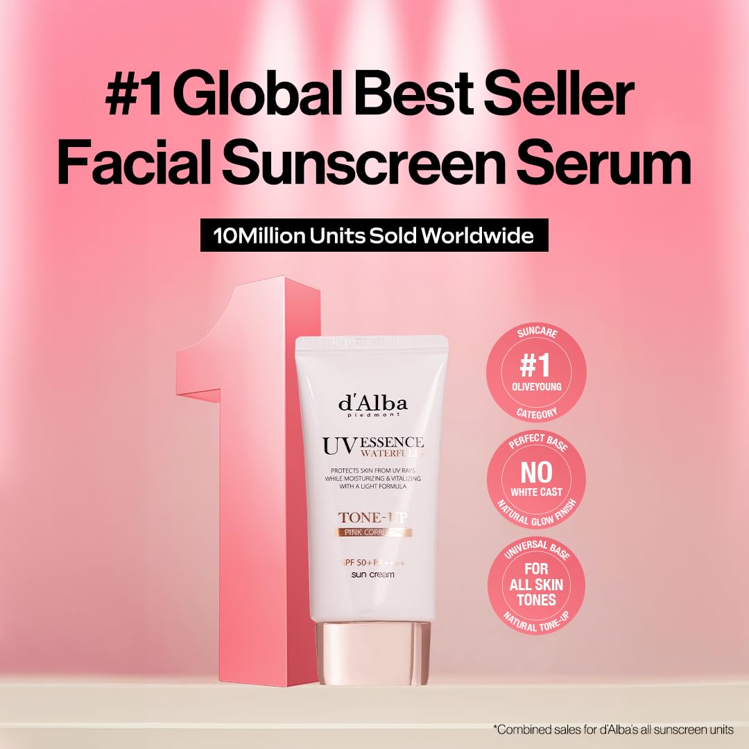 [2 ea] d'alba Piedmont Waterfull Tone-Up Sunscreen Serum BROAD SPECTRUM SPF 50 + Korean Sunscreen for Face, All Skin Tones, Sweat Proof Formula (2 x 1.69 fl.oz.) - Medaid International