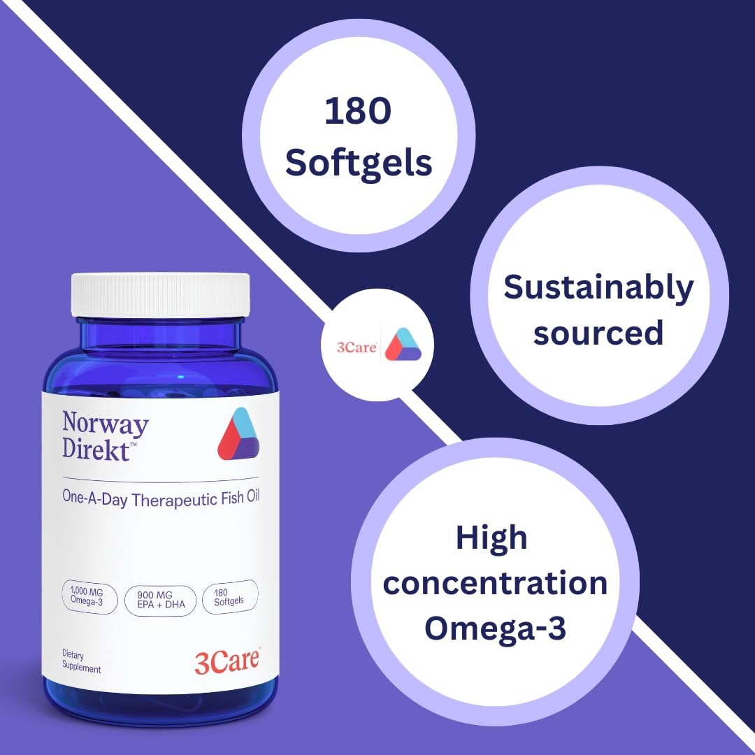 Norway Direkt Omega-3 Fish Oil 2,000mg of Omega-3 per 2 softgel| 1060mg EPA, 740mg DHA (2 Soft-Gel Serving) Pharmaceutical Grade (180 Softgels) - Medaid International