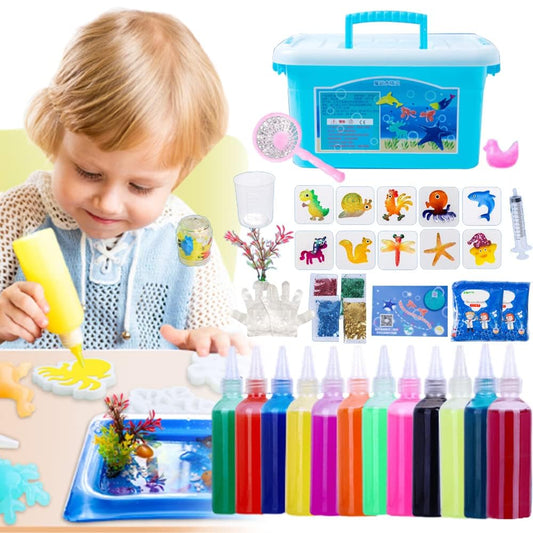 Children's Magic Water Elf Beads Toys Set, 2024 Creative 3D Magic Gels DIY Fun Puzzle 12 Shape Mold Handmade Water Beads Elves Toy, DIY Sea Life Creature Toys for Kids Birthday Gift (12 color)