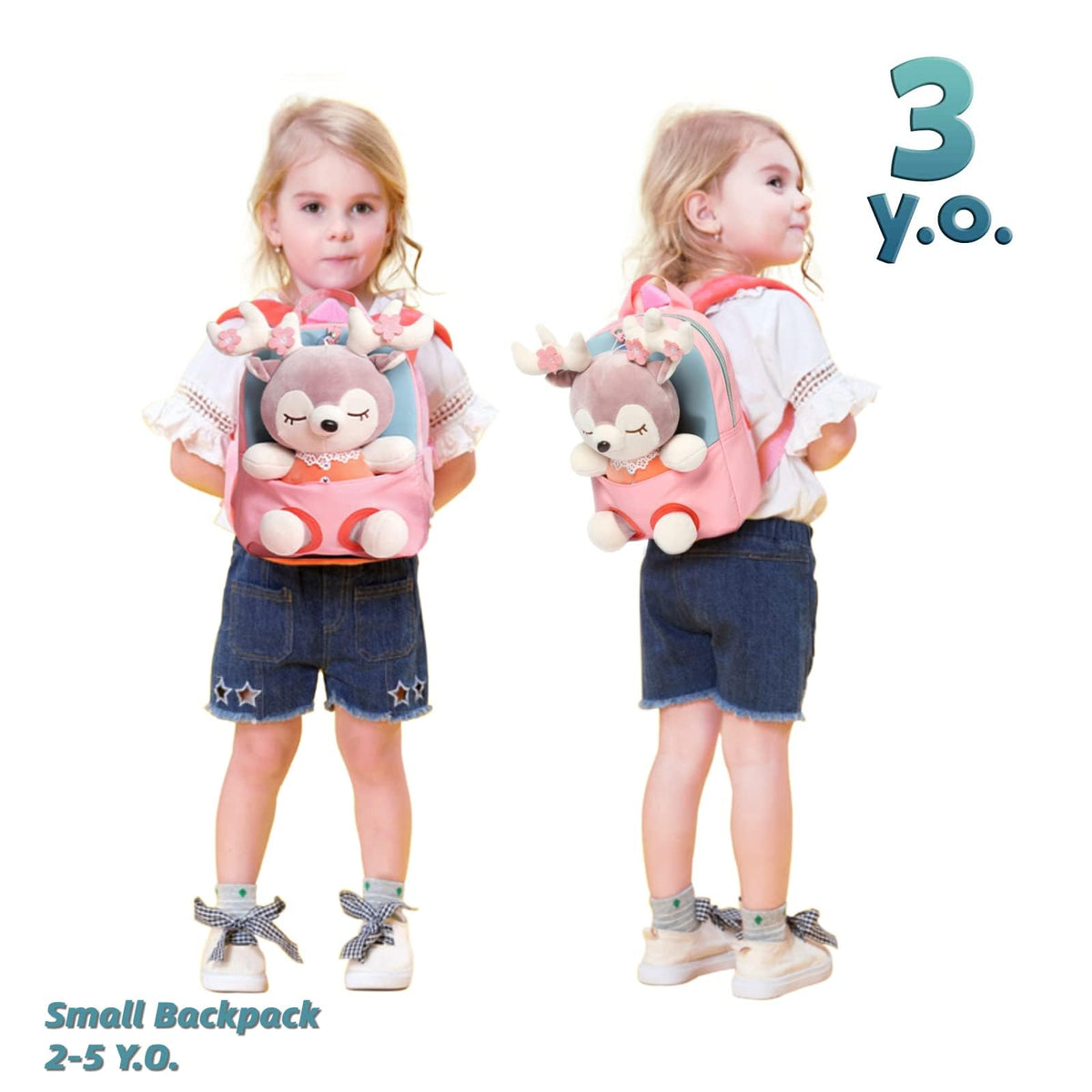 TERRIFI Little Doll Stuffed Animal kids Plush Backpack, Lovely Toddler Backpack, Cartoon Preschool Purse for Kids, Suitable for 2-6 Years Girl Boy (Pink)