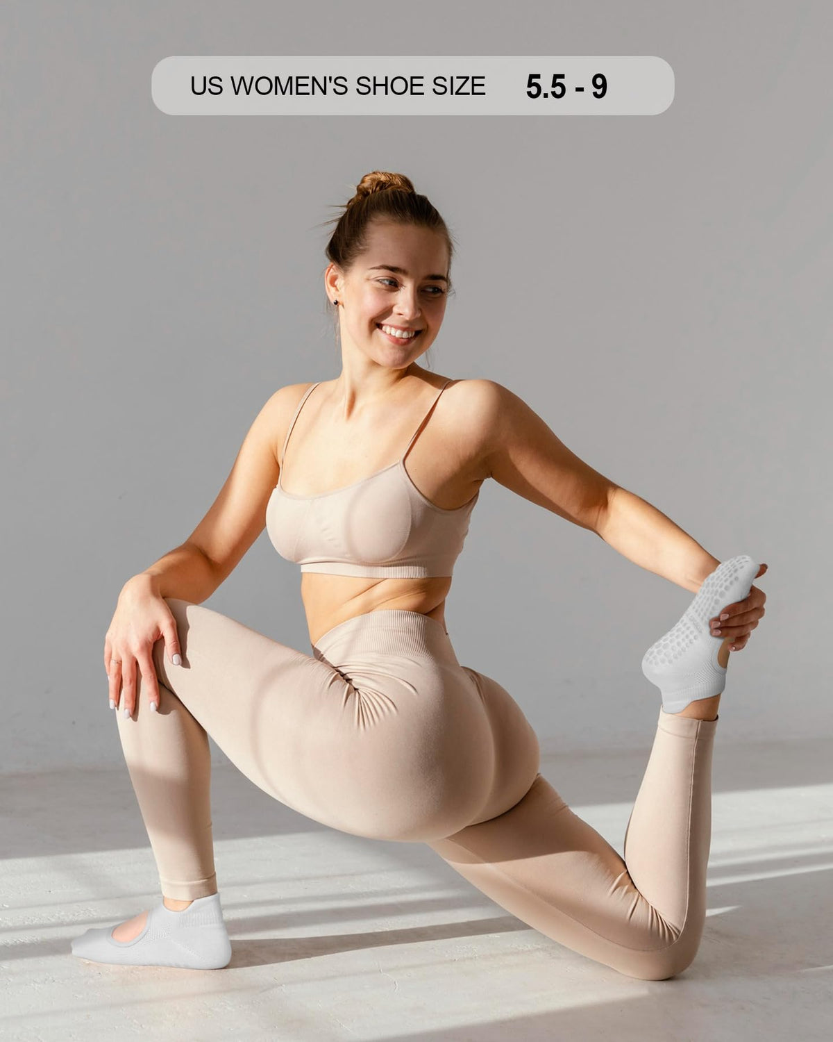 Pilates Grip Socks, 4 Pairs, Cotton Nylon, One Size 5.5-9