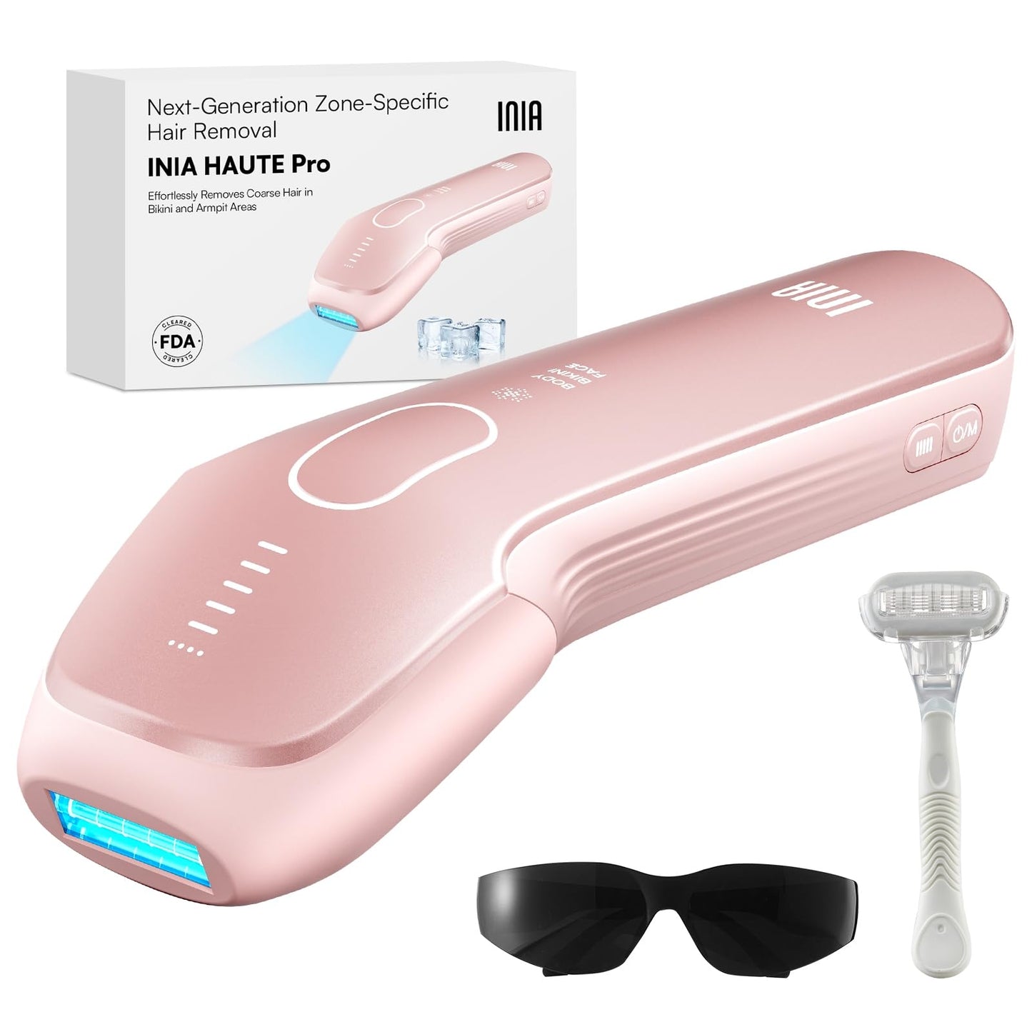 INIA Laser Hair Removal with Ice-Cooling Care for Women and Men, HAUTE Pro Painless at-Home IPL Hair Remover for Coarse Hair in Bikini All Body Areas, Latest Generation for Effective Results (Pink) - Medaid International