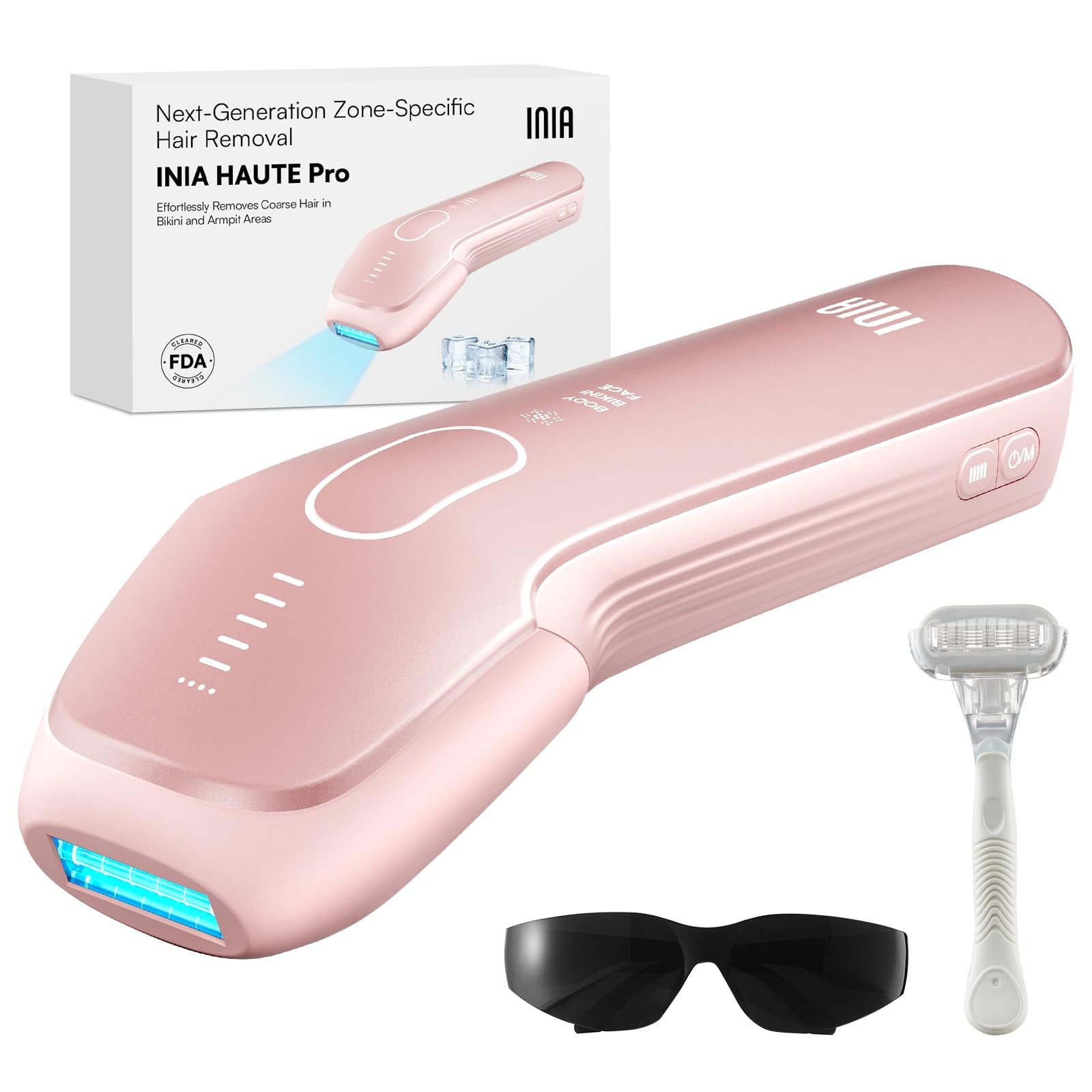 INIA Laser Hair Removal with Ice-Cooling Care for Women and Men, HAUTE Pro Painless at-Home IPL Hair Remover for Coarse Hair in Bikini All Body Areas, Latest Generation for Effective Results (Pink) - Medaid International
