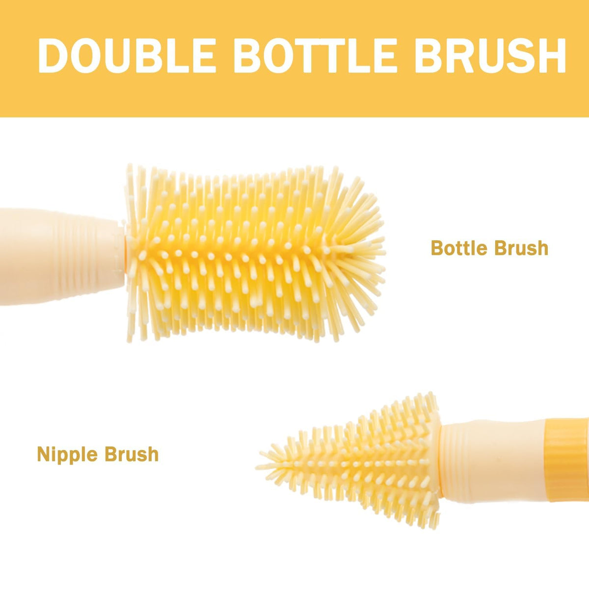 6-in-1 Baby Bottle Cleaning Kit, Portable Travel Bottle Brush Set with Nipple Brush, Straw Brush, Soap Dispenser, Drying Rack & Storage Box, BPA-Free, Compact Infant Feeding Essentials (Yellow)