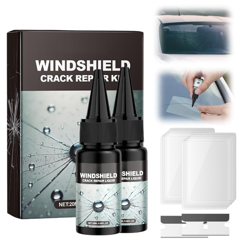KASTWAVE Windshield Crack Repair Kit, Car Windshield Crack Repair Fluid, Cracks Gone Glass Repair Kit, Windshield Repair Kit for Chips and Cracks (2 Pcs, 20ml)