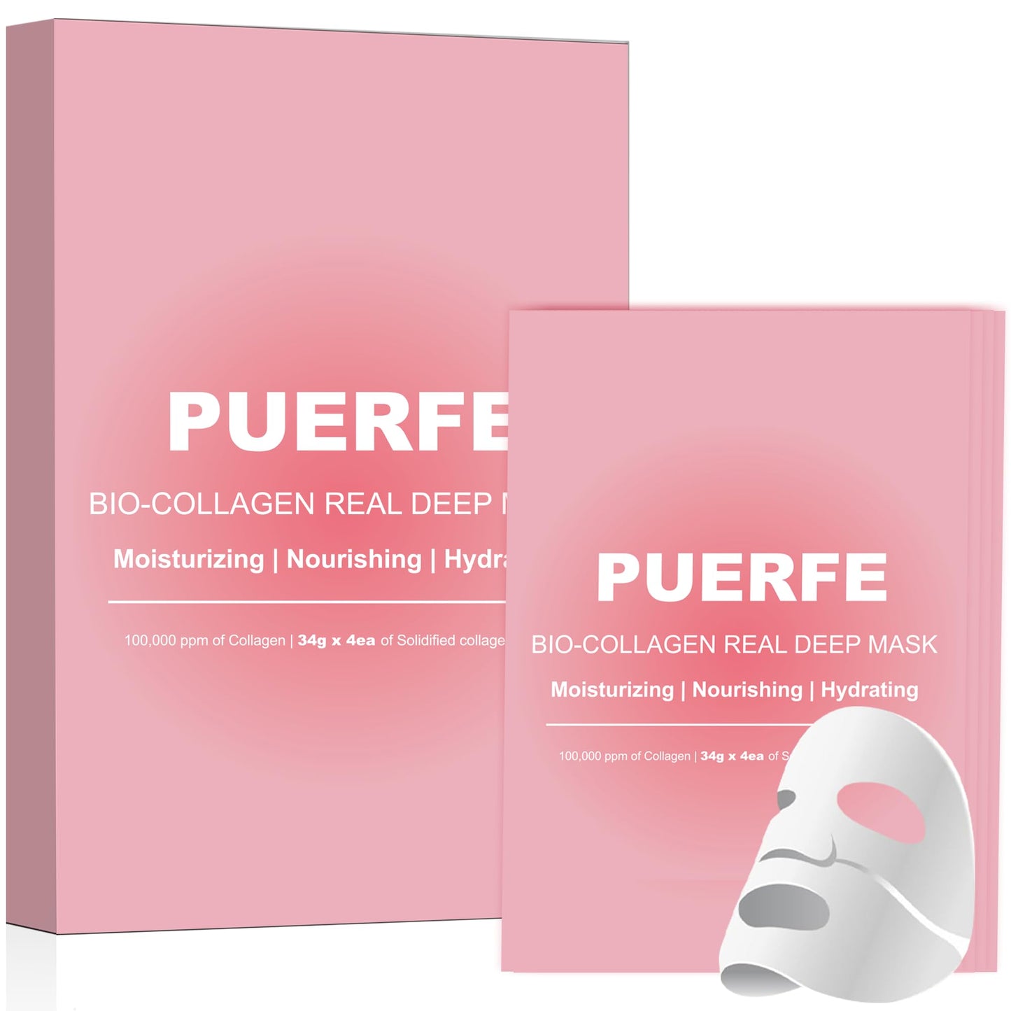 Puerfe 4 Pack Bio-Collagen Face Mask, Deep Hydrating Overnight Hydrogel Mask, Women's Skincare Facial Treatments & Masks, Pore Minimizing, Elasticity Improvement - Medaid International