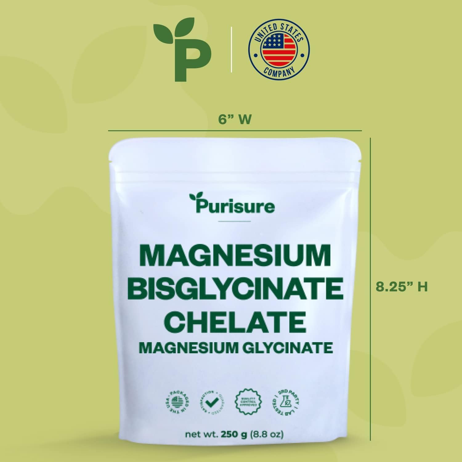 Purisure Magnesium Bisglycinate Chelate, 250g, Pure Magnesium Glycinate Powder for Bones, Magnesium Bisglycinate Chelate for Sleep and Muscle Flexibility, Gluten-Free, Non-GMO, 133 Servings - Medaid International