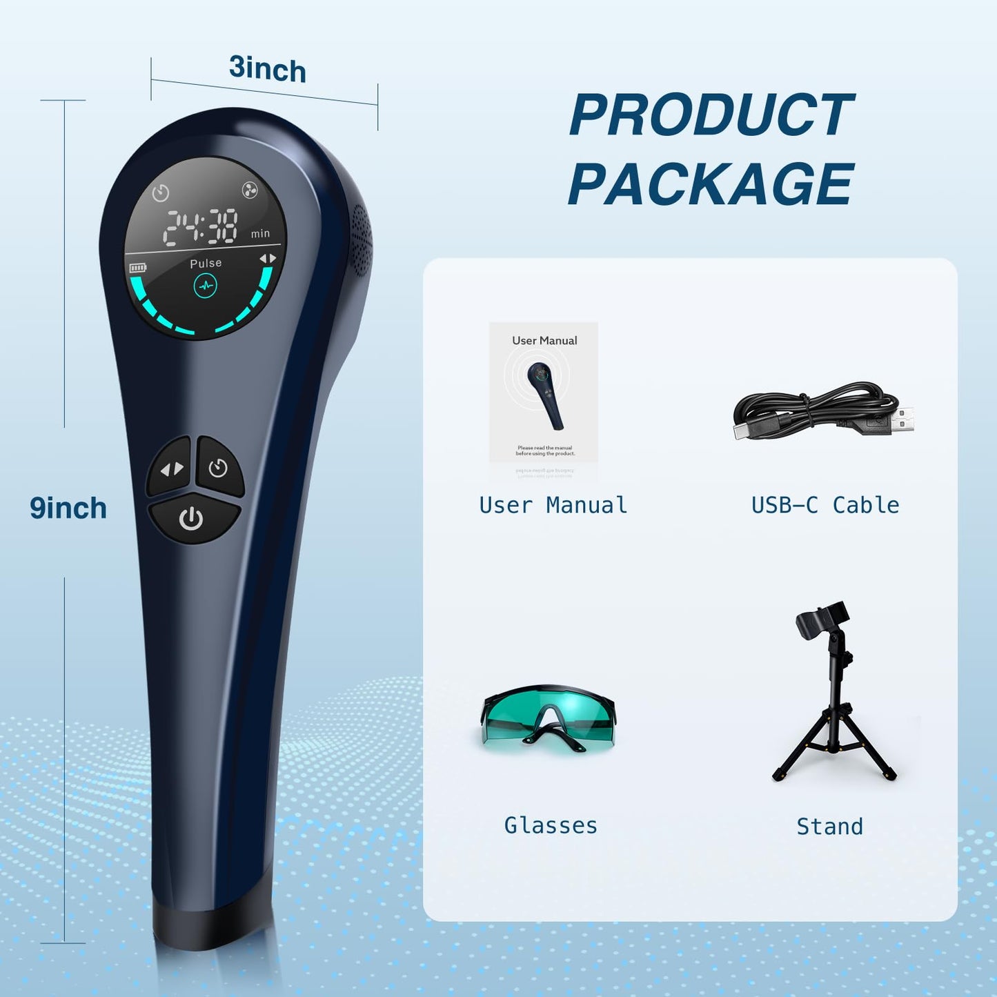 YUECH Cold Laser Therapy Device, Portable Handheld Red Light Therapy for Joint and Muscle Pain Relief, Wound Healing, Dual Wavelenghth (4x808nm+14x650nm) with Adjustable Timer and Intensity - Medaid International