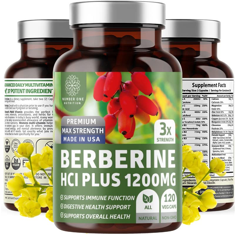 Number One Nutrition N1N Premium Berberine Plus 120 Caps, 1200mg, Natural Supplement Supports Anti-Aging, Cellular Health, Energy and Digestion - Medaid International