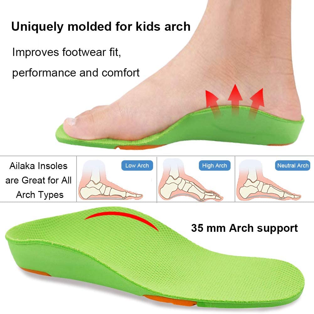 KASTWAVE Kids Orthotic Insoles - Arch Support Foam Inserts for Flat Feet & Plantar Fasciitis Relief, High Cushioning for Children (Sizes 36-39)