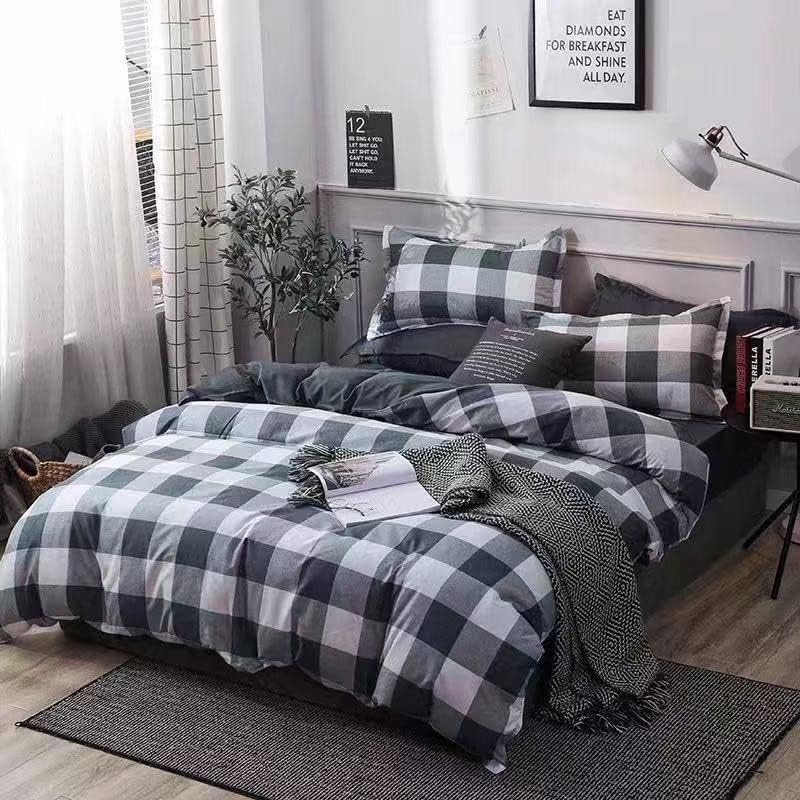 Golden Home King Size Bedsheet 6pcs One Set, High Cotton Quality Bedding Set Duvet Cover (King Size, Grey＆White) - Medaid