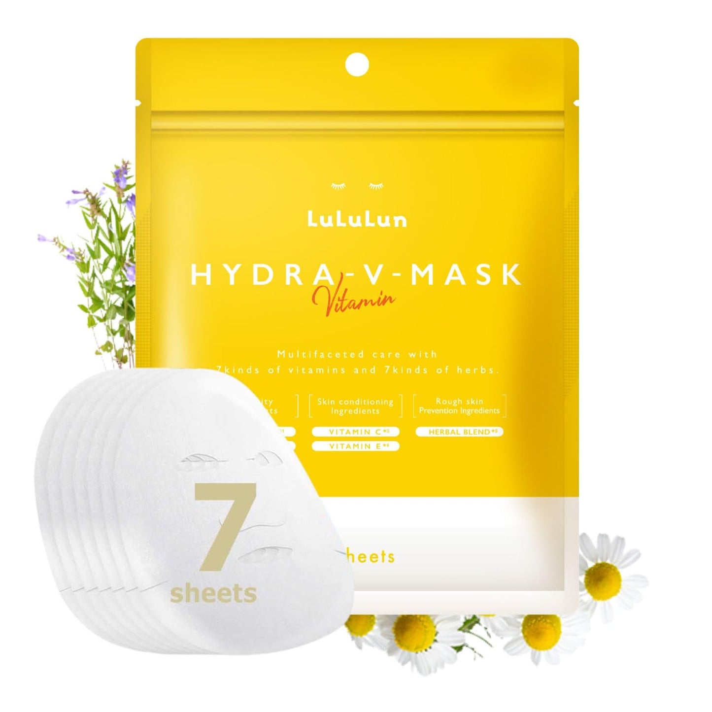 Lululun 7 Sheet Vitamin C Face Masks Skincare for Women & Men, Daily Face Mask Sheet for Pore Firming & Dull Skin, Facial Mask Sheet with 7 Herbs, Japanese Face Masks with 7+1 Vitamns Complex, HYDRA V - Medaid International