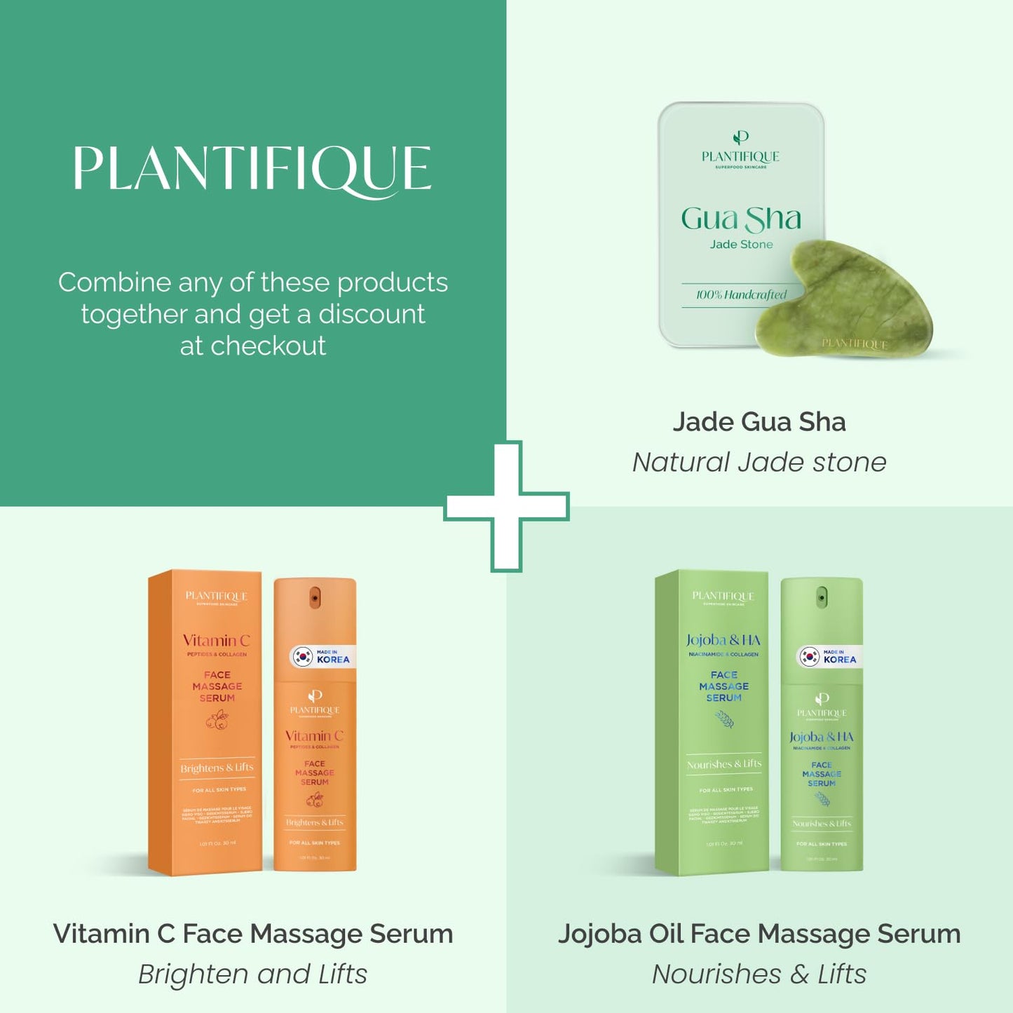 PLANTIFIQUE Gua Sha Facial Tools | Gifts | Massage Tool | Jawline Sculptor | Face Sculpting Tool for Your Skin Care Routine | Jade Guasha - Medaid International