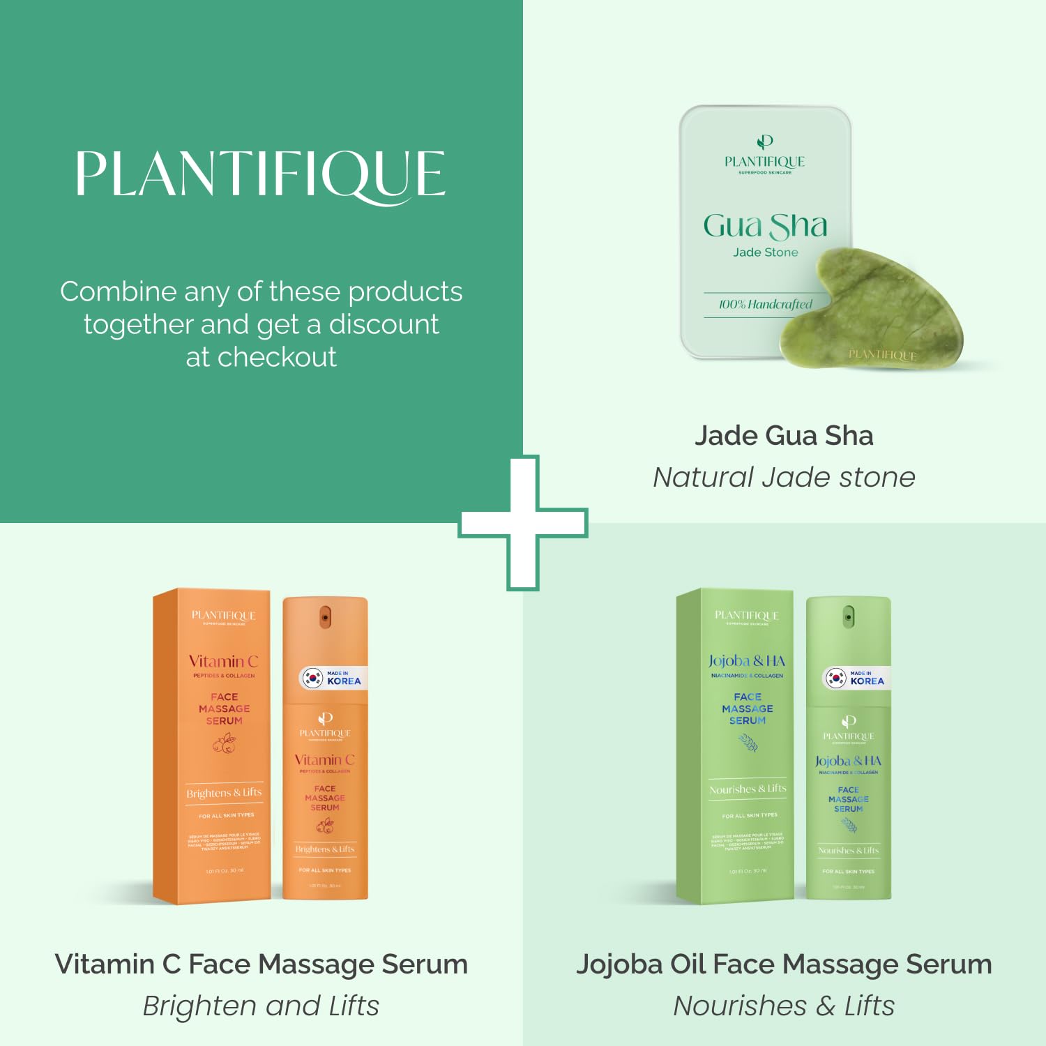 PLANTIFIQUE Gua Sha Facial Tools | Gifts | Massage Tool | Jawline Sculptor | Face Sculpting Tool for Your Skin Care Routine | Jade Guasha - Medaid International