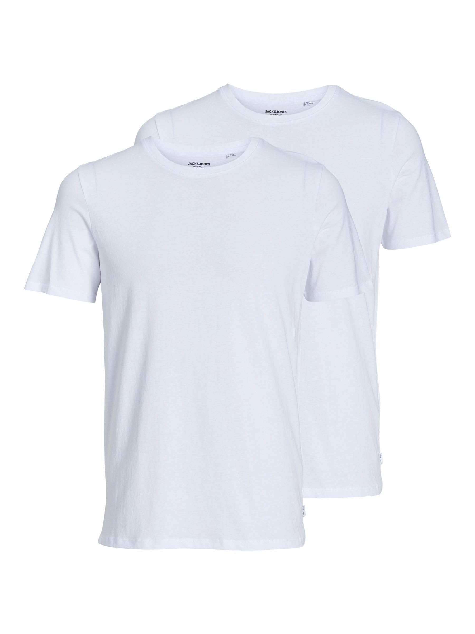 Jack & Jones Mens 2 Pack Crew Neck Cotton T-Shirts White X-Large - Medaid International
