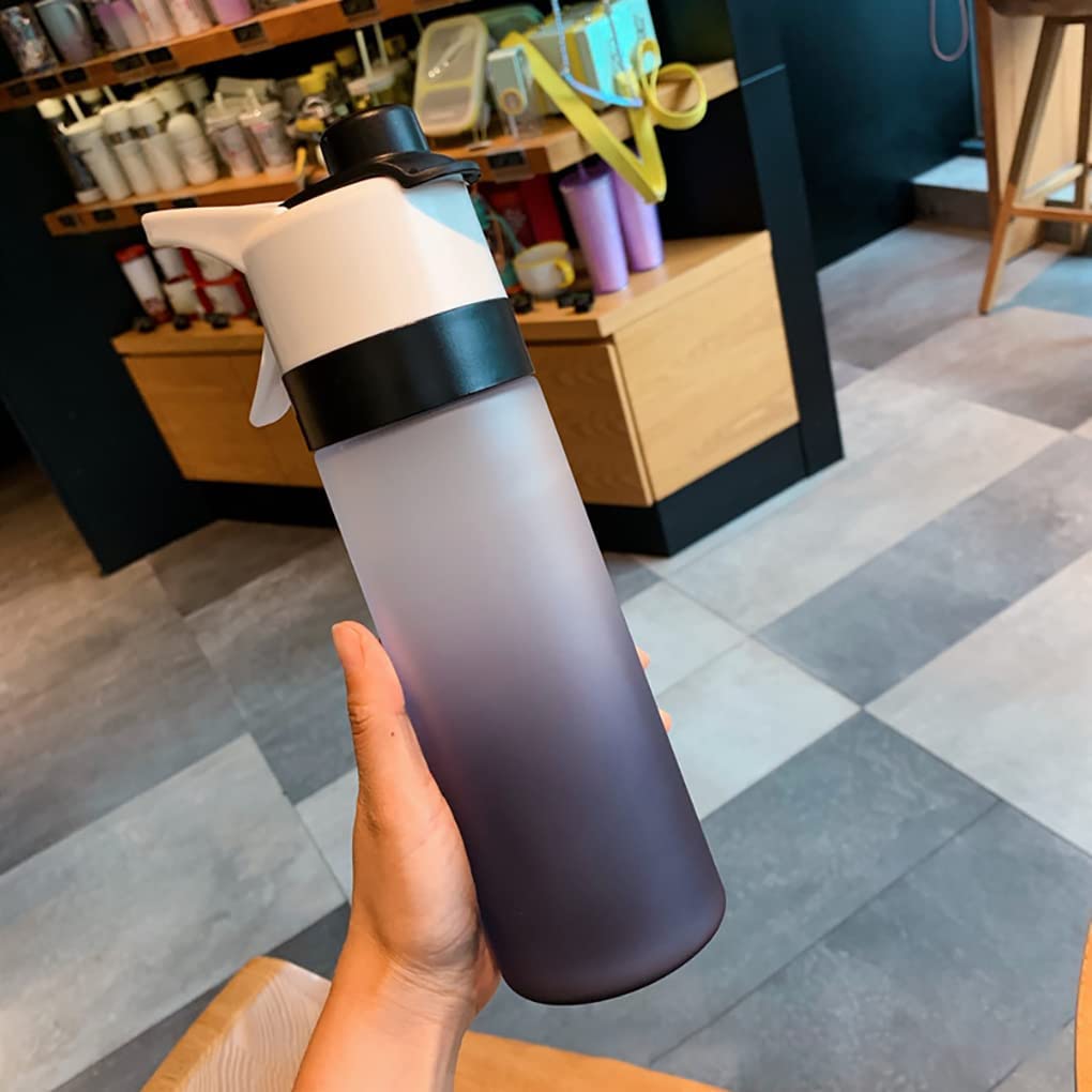 KASTWAVE Mist Spray Water Bottle, 650ml Sports Water Bottle Reusable Fitness Water Jug Multifunctional Spray Water Cup with Mist Hydration (Black)