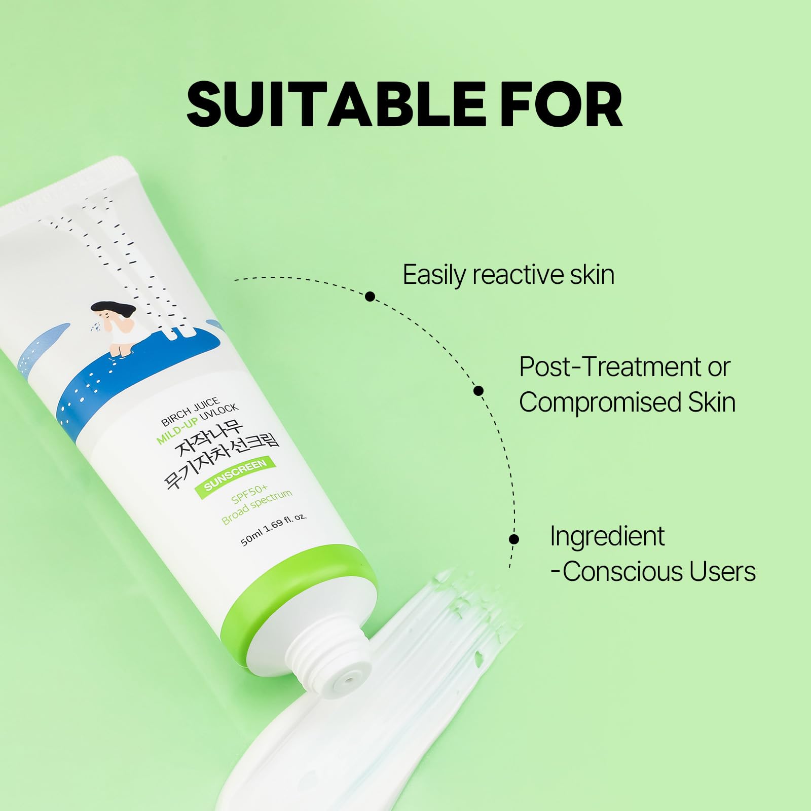 ROUND LAB Birch Juice Mild-up Sunscreen UV LOCK 1.69 Fl Oz | SPF 50+ broad spectrum, Mineral Zinc Oxide, for Sensitive Skin, Control Oil and Sebum, Korean Sunscreen - Medaid International