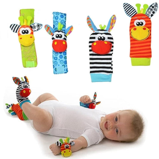 Rattle Toys for Baby Wrist and Foot Rattles for Infants, 4 pcs Newborn Baby Soft Toys and Foot finder Set, Newborn Baby Socks Toys for Boys GirlsToys for Infants 0 3 6 12 Months