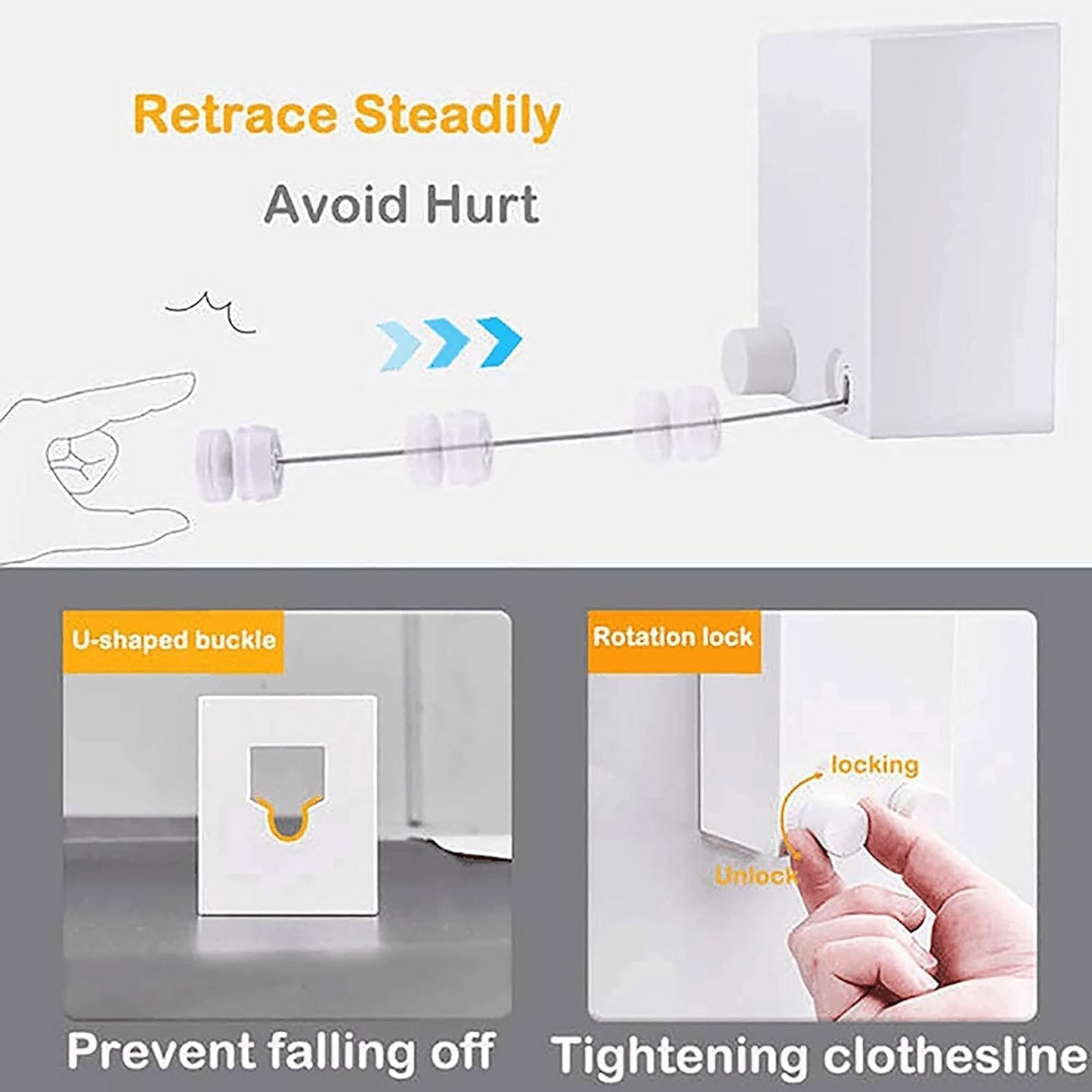 Retractable Clothesline - Clothes Drying Rope Adjustable