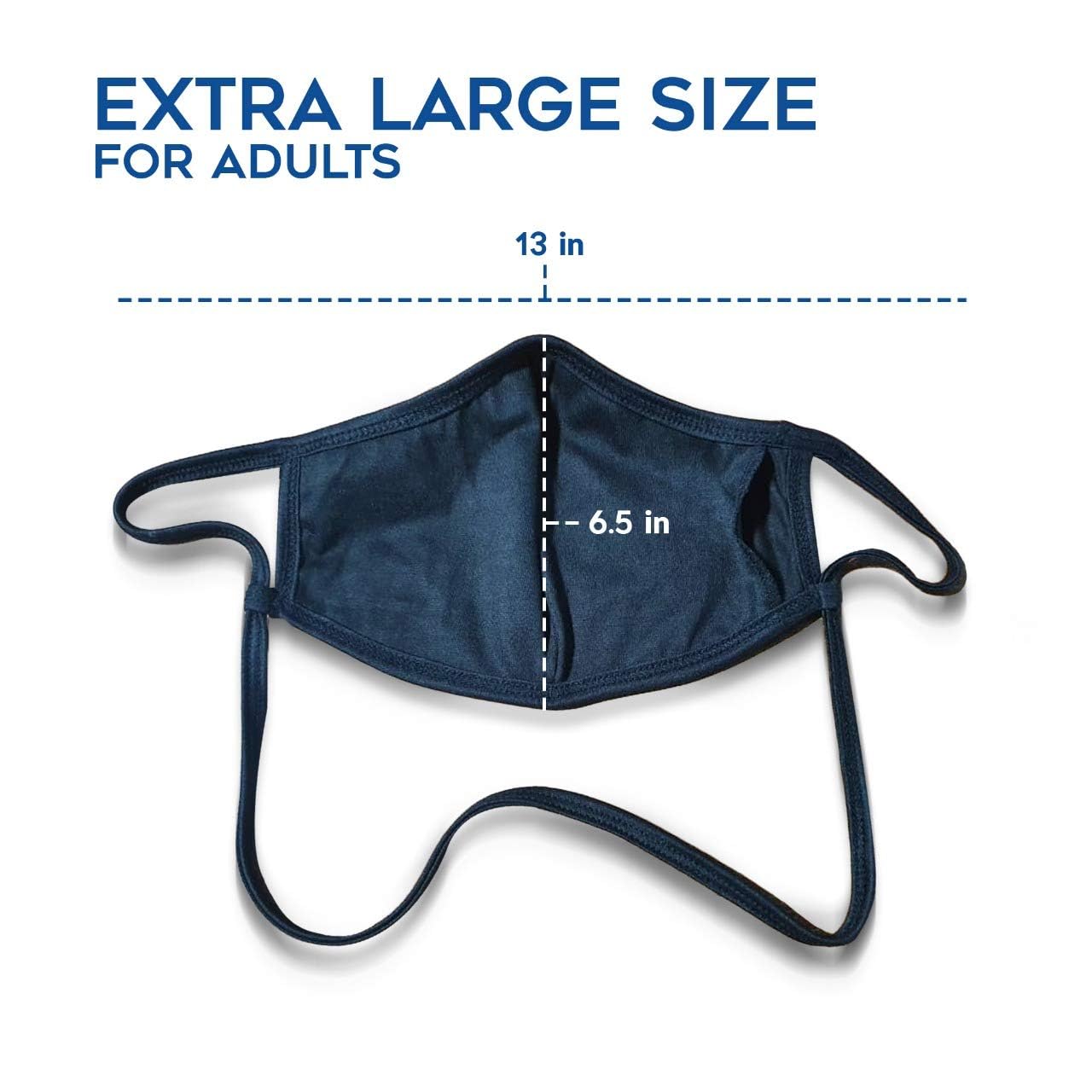 BLU HORN Cotton Breathable Face Mask - Dual Layered Reusable Full Face Mask for Men & Women with Adjustable Loops & Lanyard - Black, X-Large (3 Pack) - Medaid International