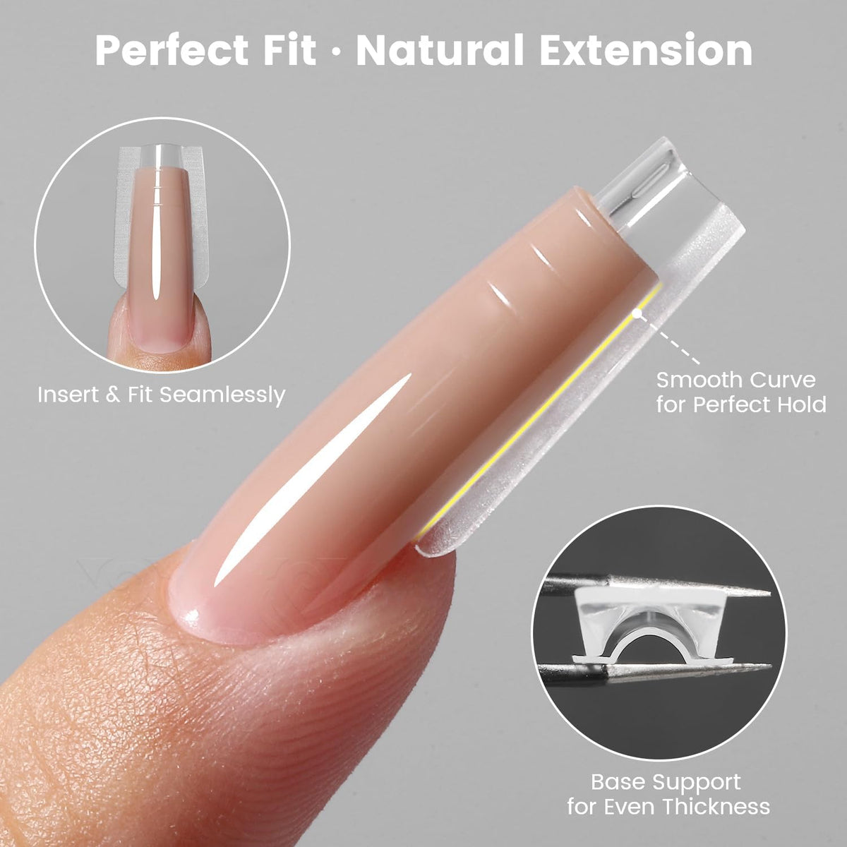 TERRIFI 240 PCS Square Sandwich Nails Dual Forms with Box, 15 Sizes Top and Bottom Nail Molds for Quick Extension, Reusable Short Square Dual Forms with Scale Lines for Salon DIY Nail Art