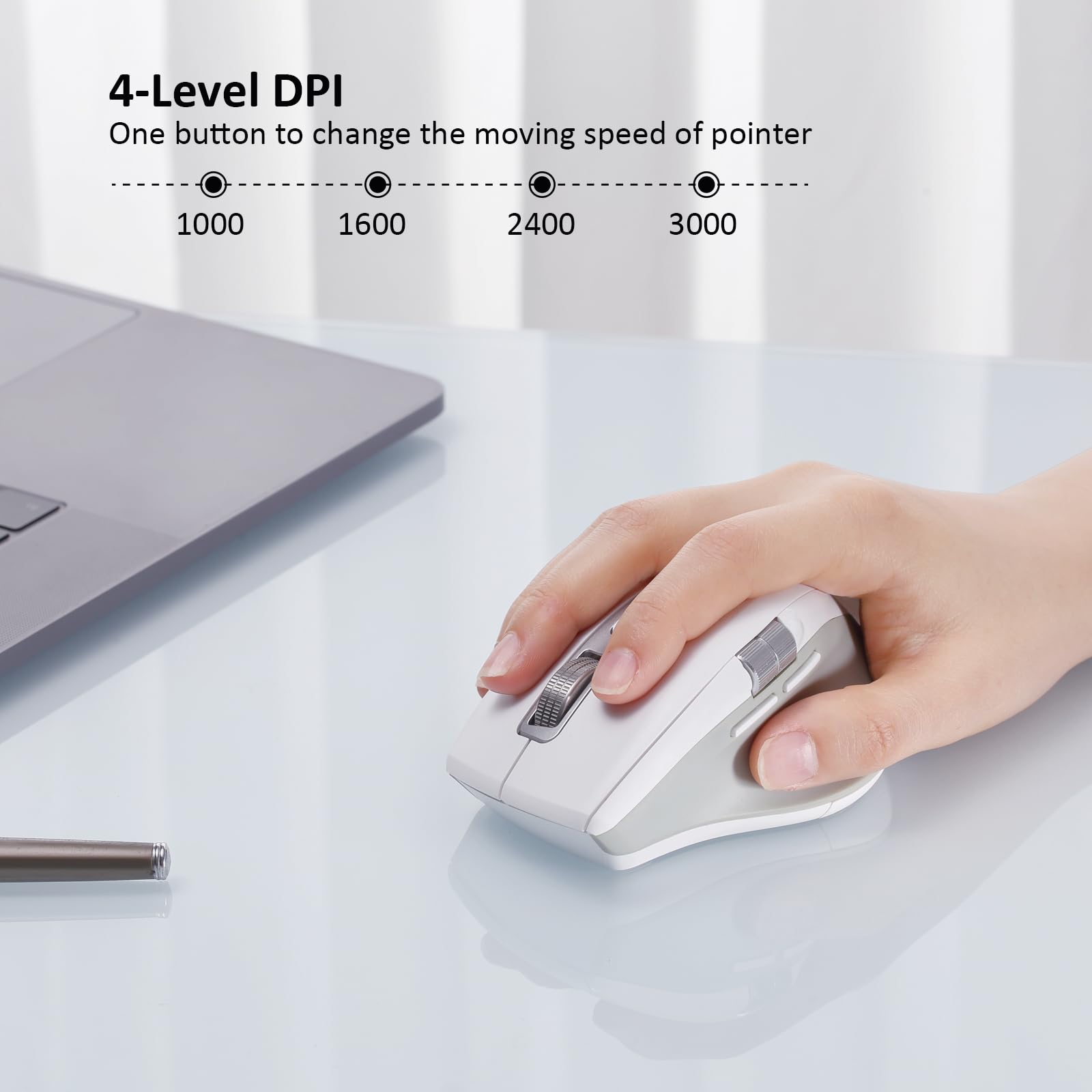 INFINMIND Wireless Bluetooth Mouse with Smart Flying Scroll, Thumb Scroll Ergonomic Mice, Silent Multi-Device Mouse for Computer, Laptop, iPad, Tablet, MacBook (White) - Medaid International