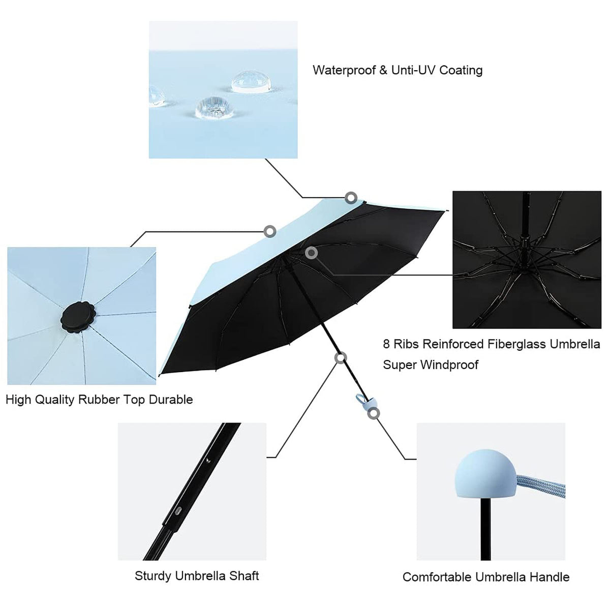 Mini Sun & Rain Umbrella, Mini Windproof Folding Travel Umbrella, KASTWAVE Portable Lightweight Compact Parasol with 95% UV Protection for Sun and Rain, Popular Style for women and men.