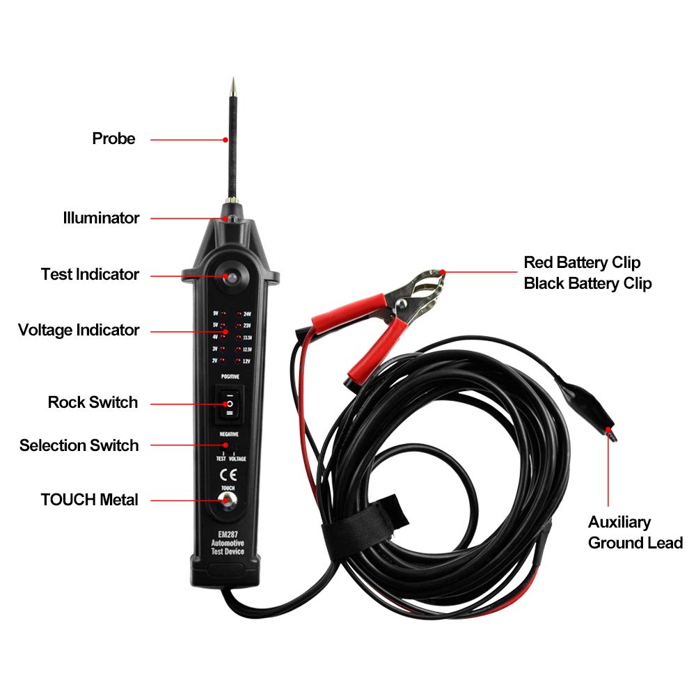 ALLOSUN Automotive Electrical Circuit Tester DC 2-24V EM287 Auto Electrical System Diagnosis Test Device, Black - Medaid International