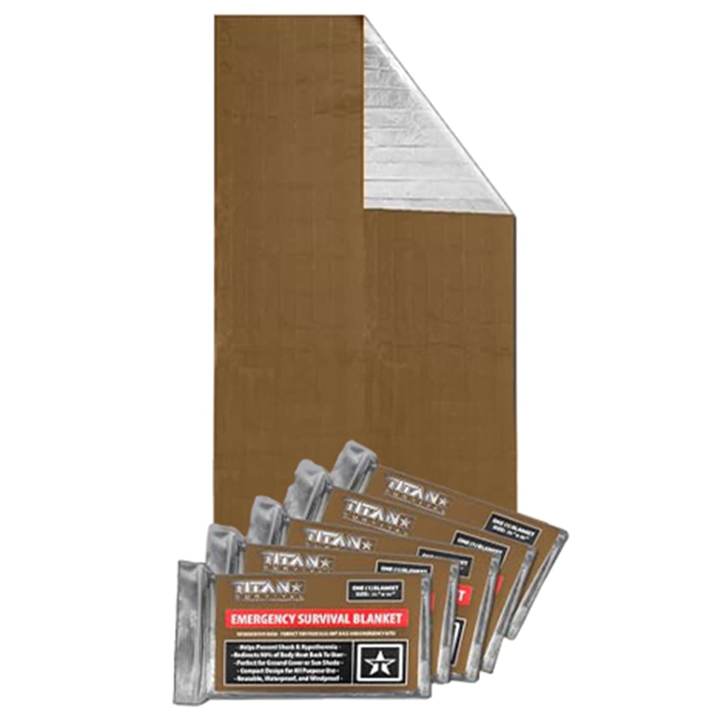 TITAN Survival Premium Mylar Survival Blankets (5 Pack) Thermal Emergency Survival Blanket for Camping, Hunting, Hiking - 90% Heat Retention & Waterproof - Portable Space Blanket w/Size Options
