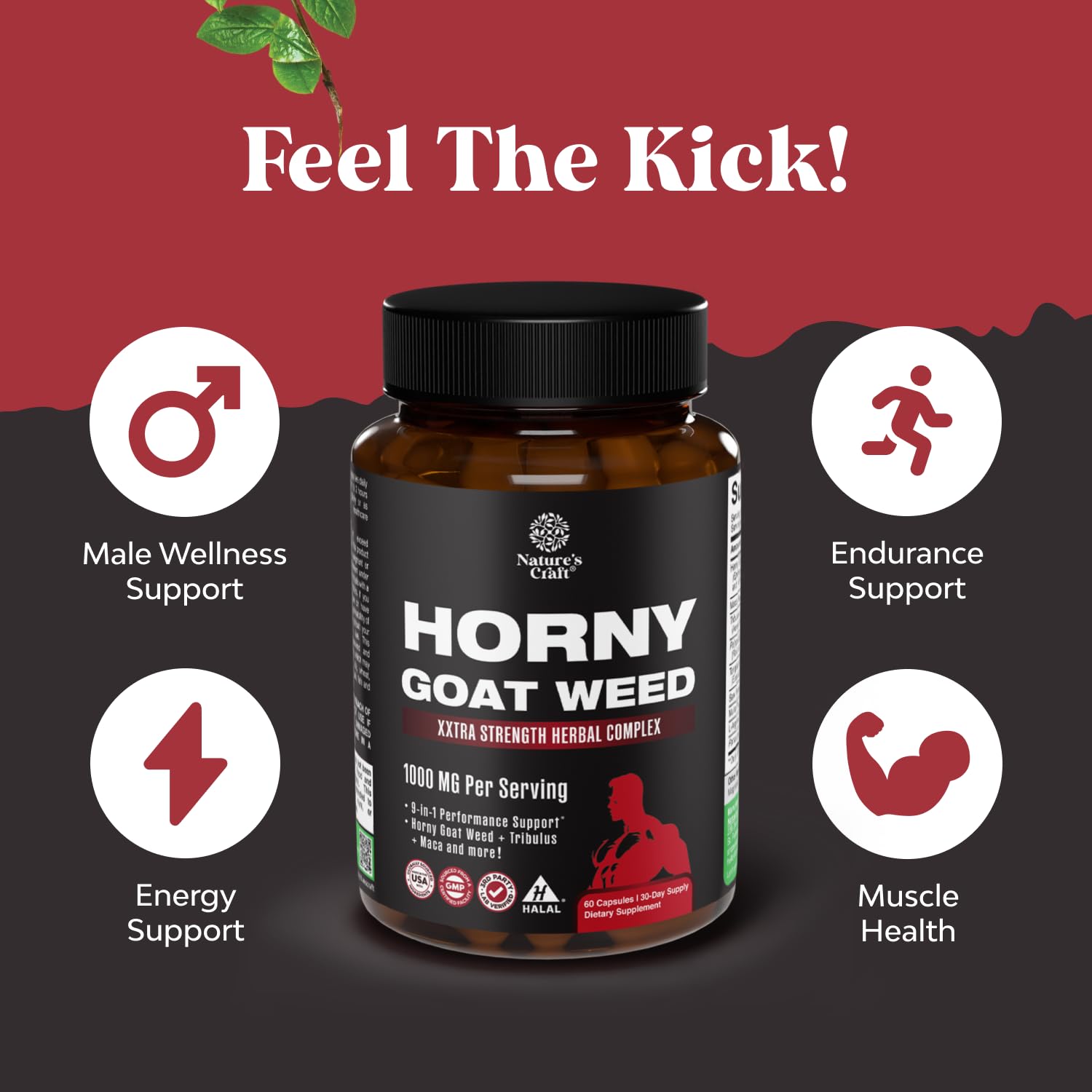 Bundle of Horny Goat Weed Extract Complex for Men and Women Enhanced Energy and Stamina and Black Maca Root Capsules for Men - Invigorating Drive Mood & Energy Booster for Men - Medaid International