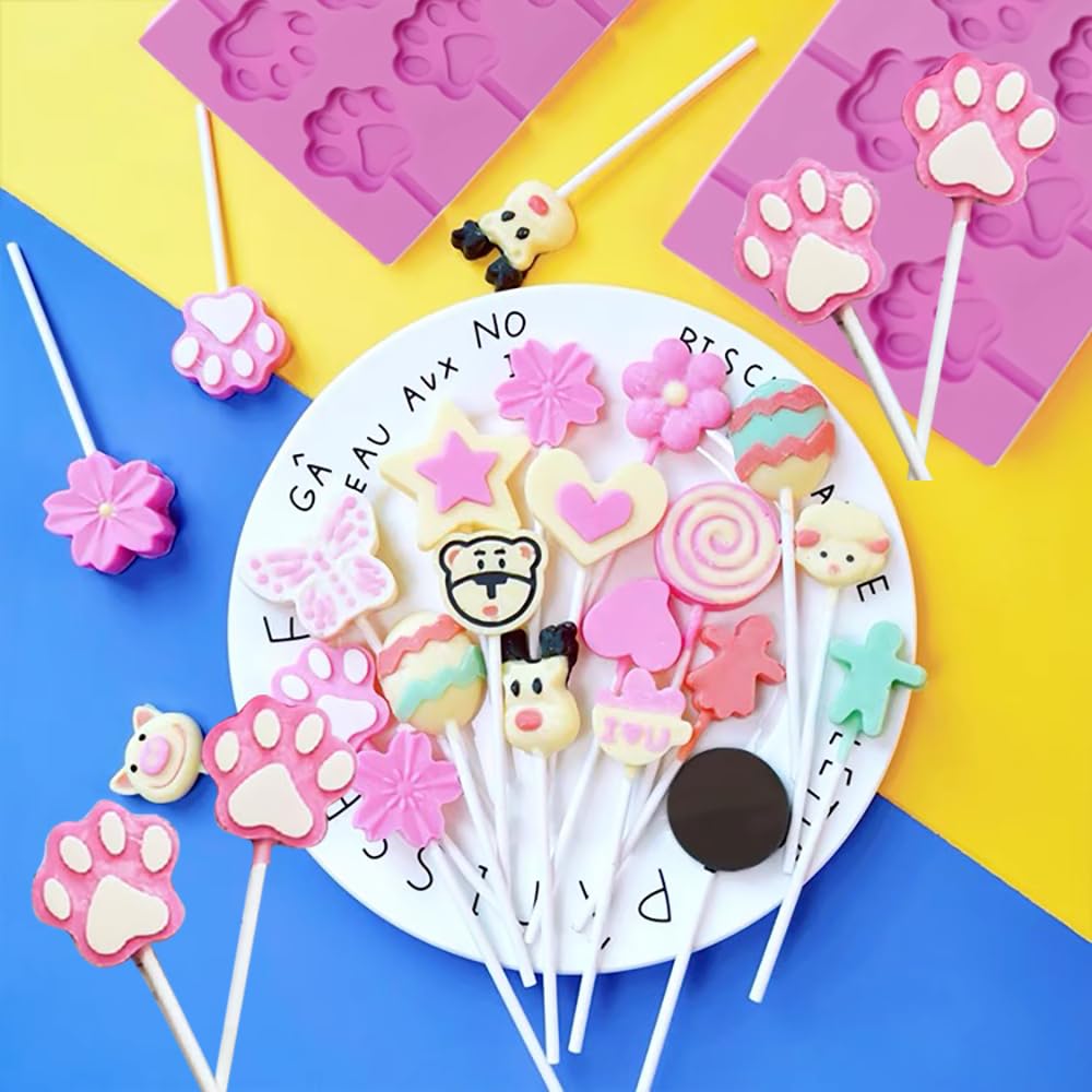 Lolli Silicone Mould Chocolate Mould Silicone Cute Cat Paw Mould Lollipop Mould Silicone 12 Holes for Chocolate Lollipop Making