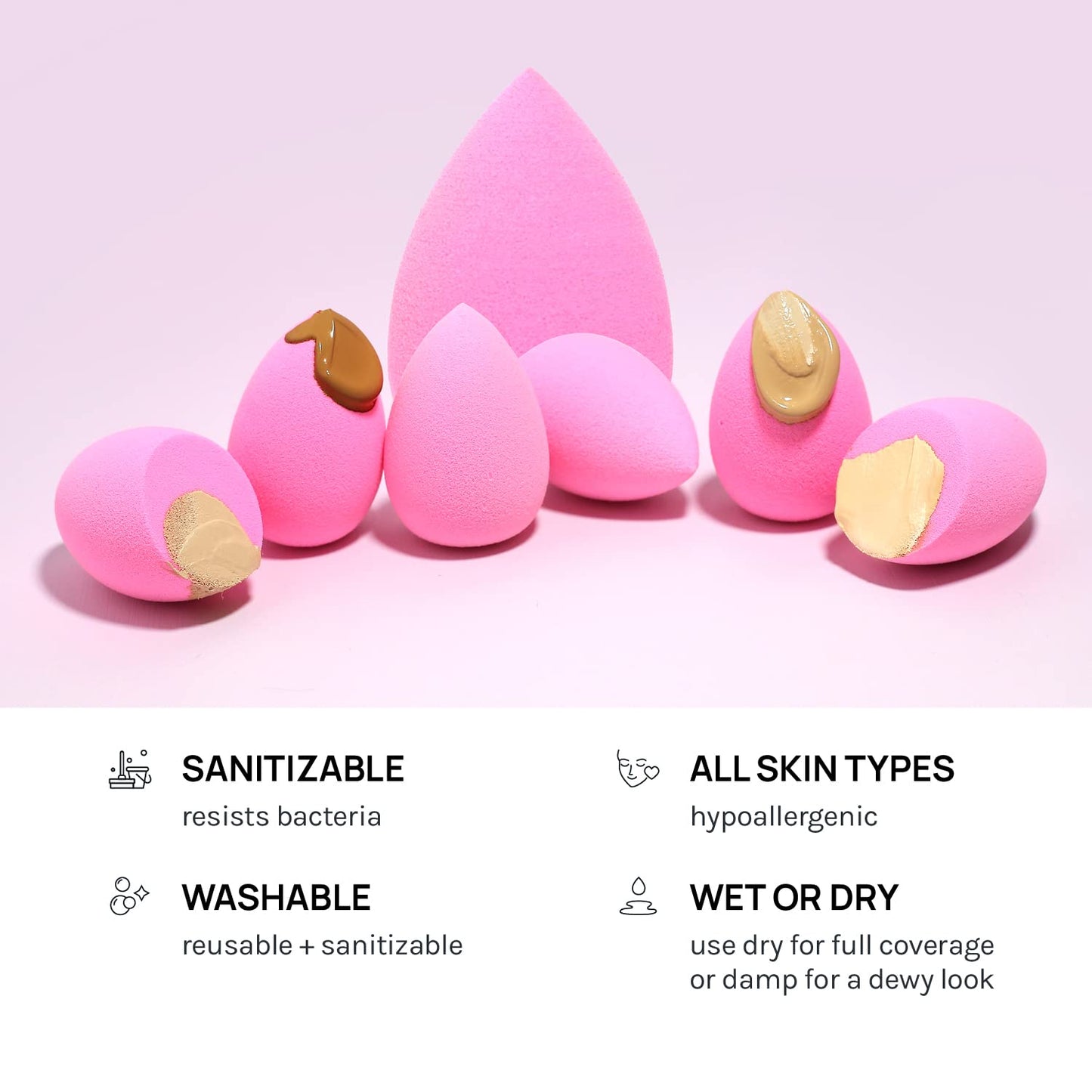 AOA STUDIO Collection MiNi Makeup Sponge Set Blender Latex Free and High-definition of 6 For Powder Cream Liquid, Super Soft Wonder Beauty Cosmetic 3 Tear Drop + Beveled Shape (Pink) - Medaid International