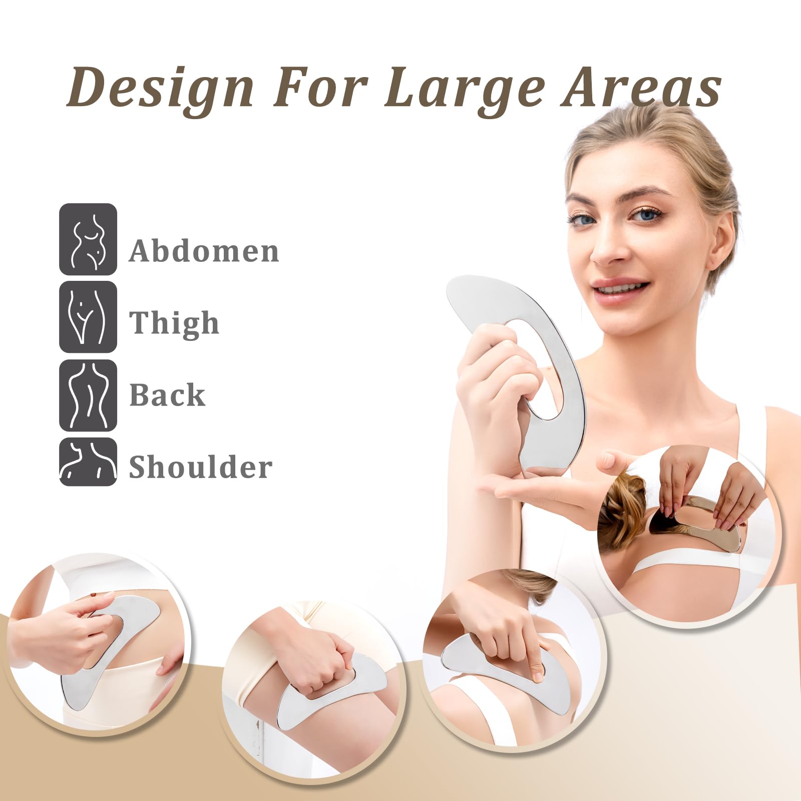 InfiniteRelax Metal Body Gua Sha Massage Tool with Handle Body Muscle Scraper Tools, Larger Fascia Guasha Metal Tool for Back Neck Face Leg - Medaid International