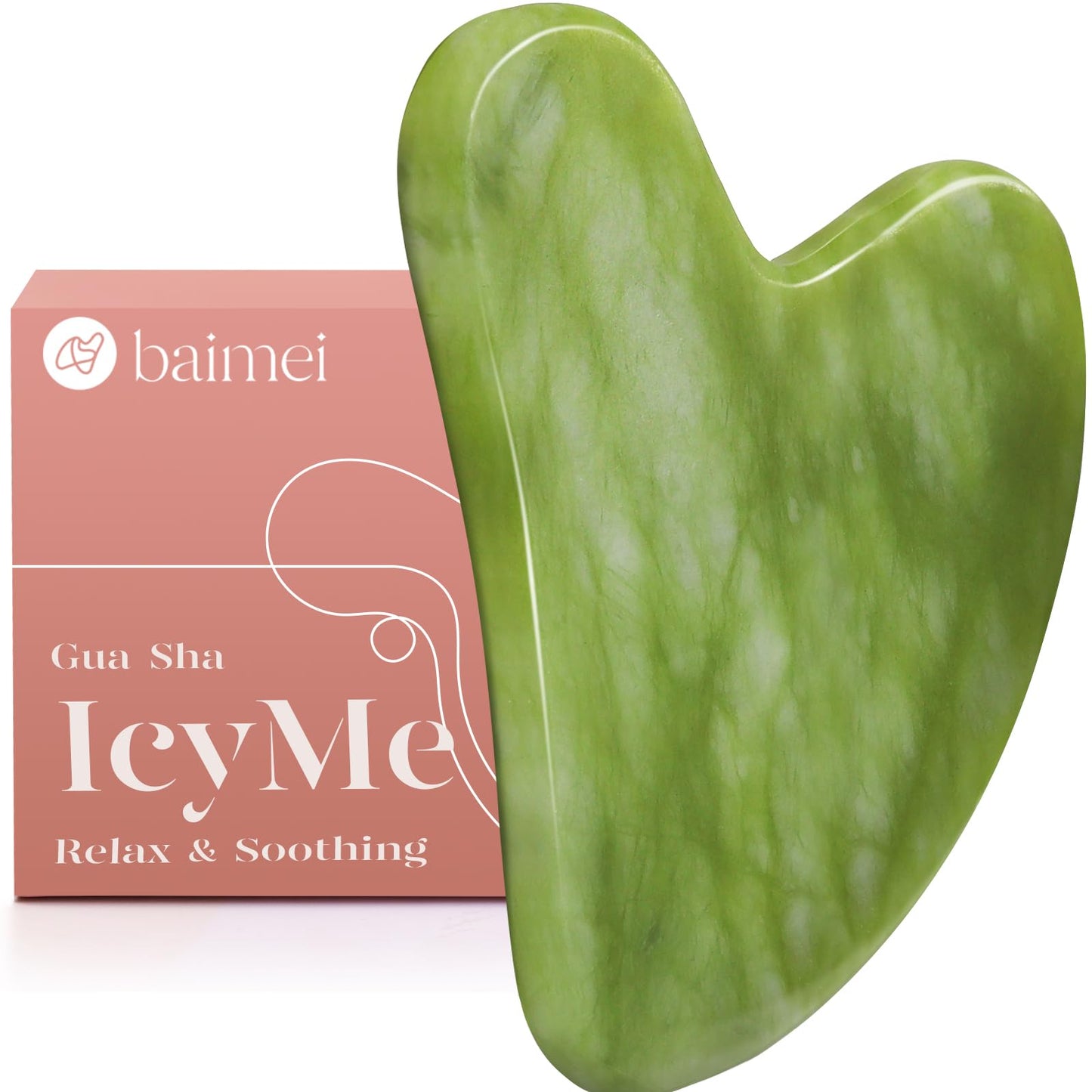BAIMEI IcyMe Gua Sha Facial Tools Face Massager for Skin Care, Relaxation and Reduce Wrinkles Puffiness Skin Care Tools, Self Care Gift for Men Women - Xiuyan Jade - Medaid International
