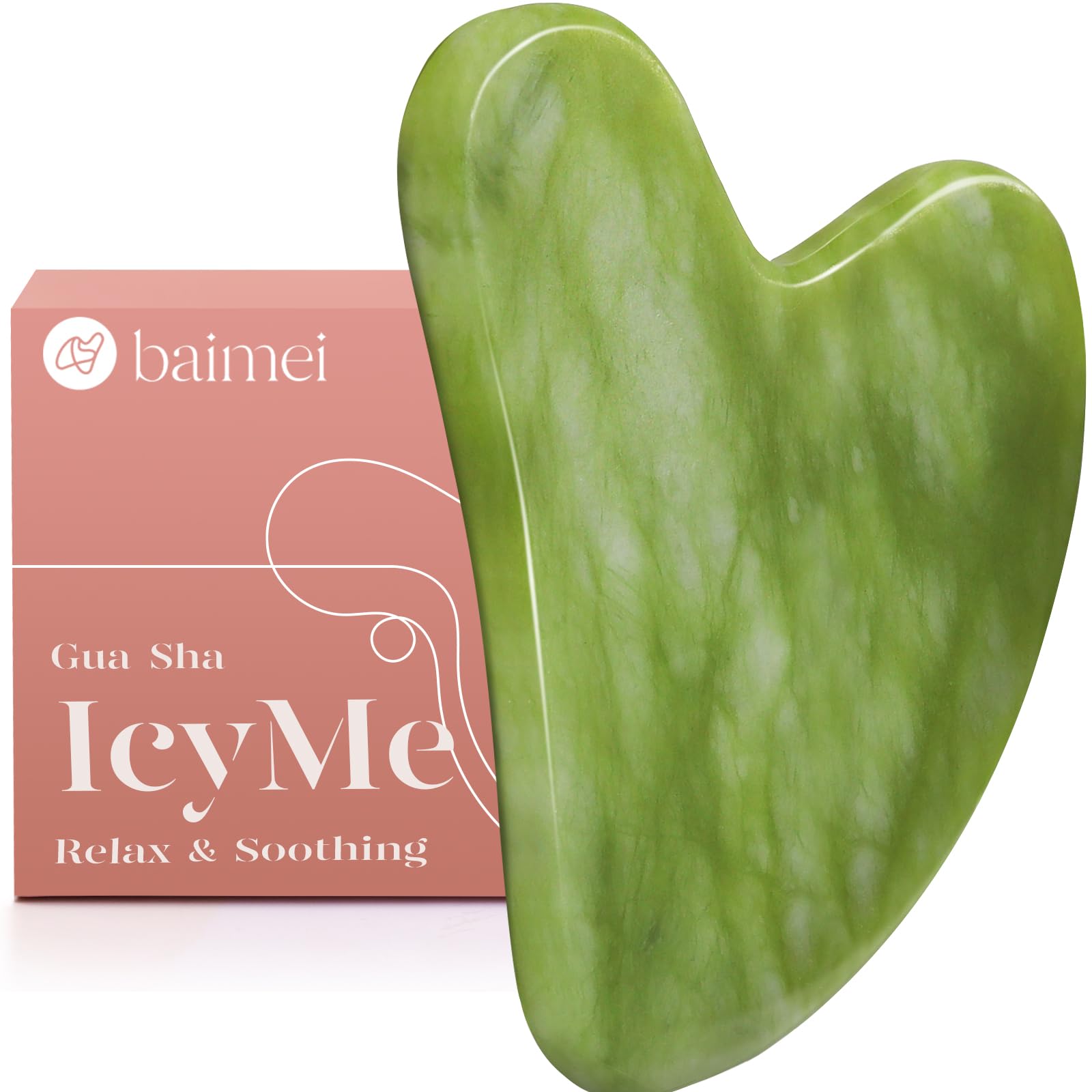 BAIMEI IcyMe Gua Sha Facial Tools Face Massager for Skin Care, Relaxation and Reduce Wrinkles Puffiness Skin Care Tools, Self Care Gift for Men Women - Xiuyan Jade - Medaid International