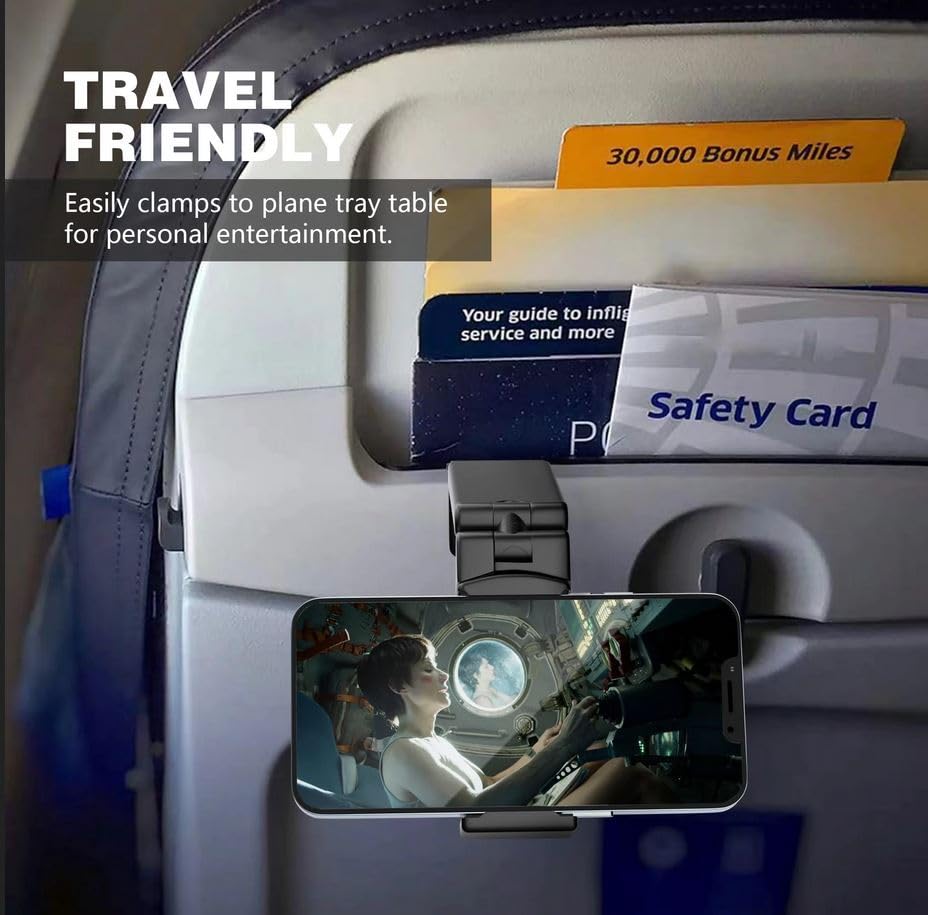 Perilogics Universal in Flight Airplane Phone Holder Mount. Hands Free Viewing with Multi-Directional Dual 360 Degree Rotation. Pocket Size Must Have Airplane Travel Essential Accessory for Flying - Medaid International