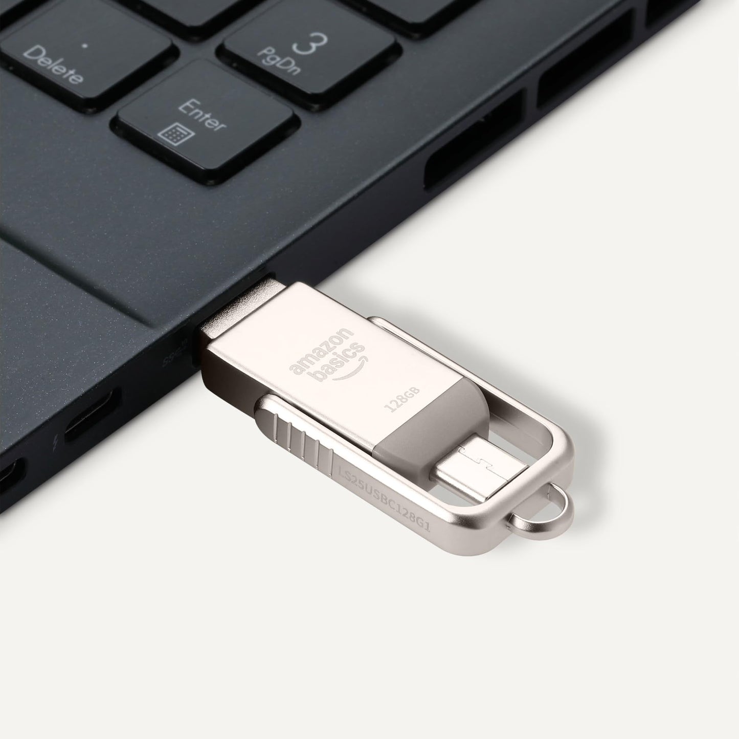 Amazon Basics USB Flash Drive, Thumb Drive Memory Stick with USB C and USB A Dual Ports, 128GB, Champagne Silver - Medaid International
