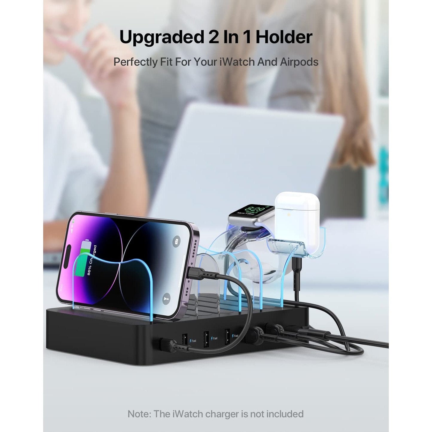 SooPii 6-Port PD Charging Station for Multiple Devices, 20W PD USB C Fast Charging for lPhone 14/13/12,6 Short Cables Included, 2 in 1 Holder,for Phones,Tablets and Others,Black - Medaid International