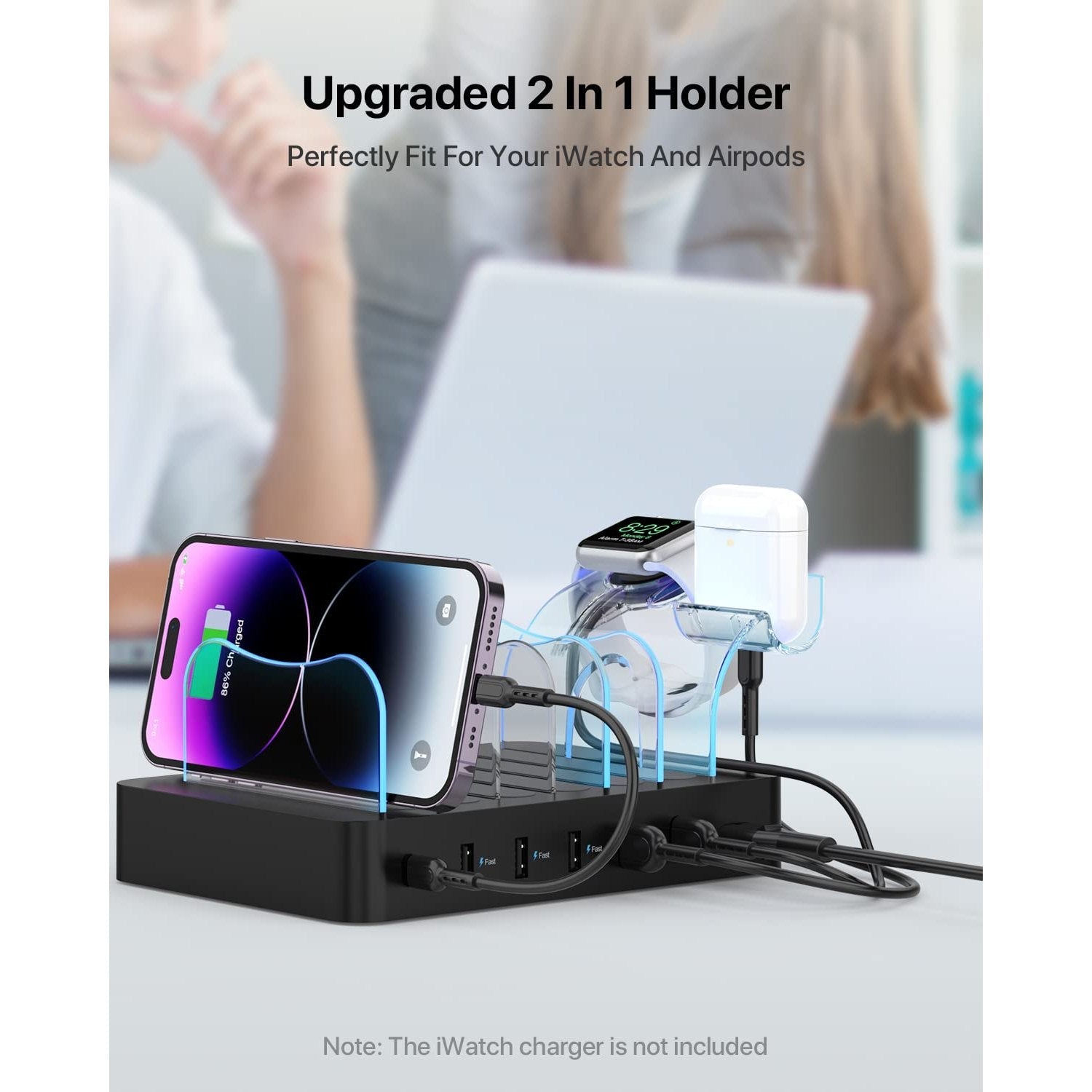 SooPii 6-Port PD Charging Station for Multiple Devices, 20W PD USB C Fast Charging for lPhone 14/13/12,6 Short Cables Included, 2 in 1 Holder,for Phones,Tablets and Others,Black - Medaid International