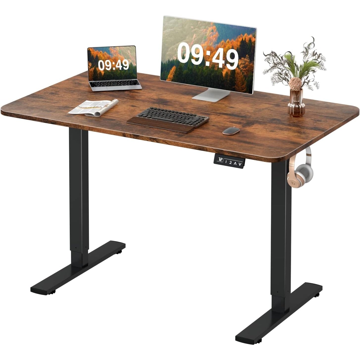 Furmax Electric Height Adjustable Standing Desk Large 55 x 24 Inches Sit Stand Up Desk Home Office Computer Desk Memory Preset with T-Shaped Metal Bracket, Black - Medaid International