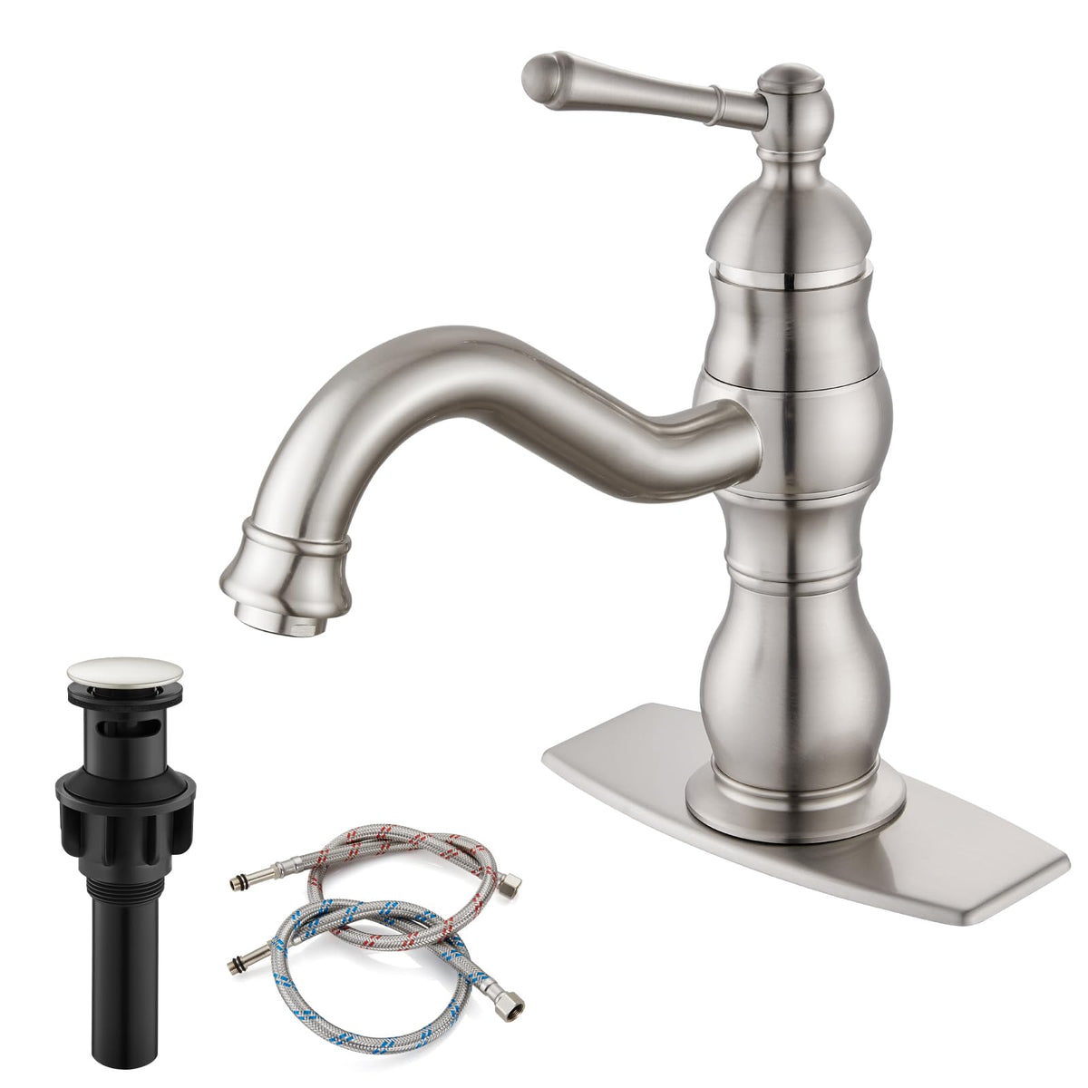 gotonovo Bathroom Vessel Sink Faucet Polish Chrome Single Handle Lavatory Vanity Mixer Bar Tap 360° Swivel with Pop Up Drain Tall Spout Single Hole Deck Mount