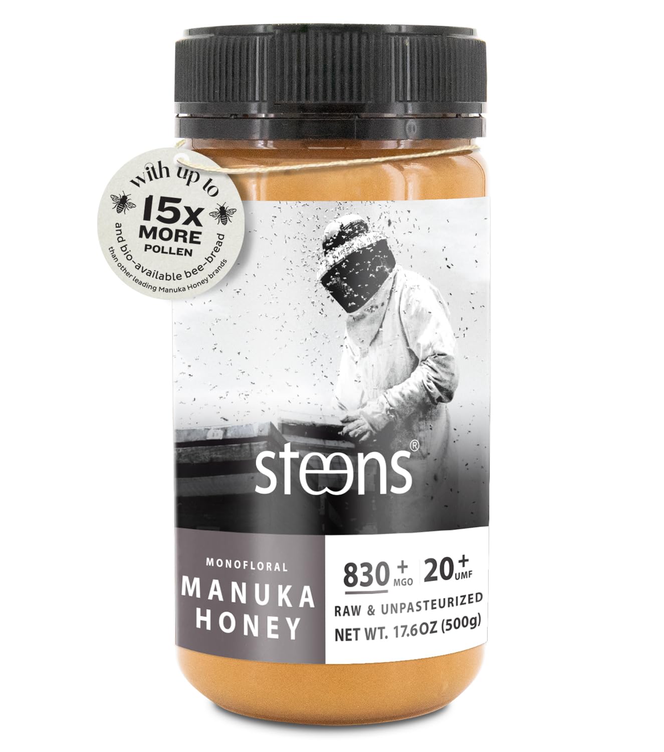 Steens Manuka Honey - MGO 830+ - Pure & Raw 100% Certified UMF 20+ Manuka Honey - Bottled and Sealed in New Zealand - 17.6 Ounce (Pack of 1) New Version - Medaid International