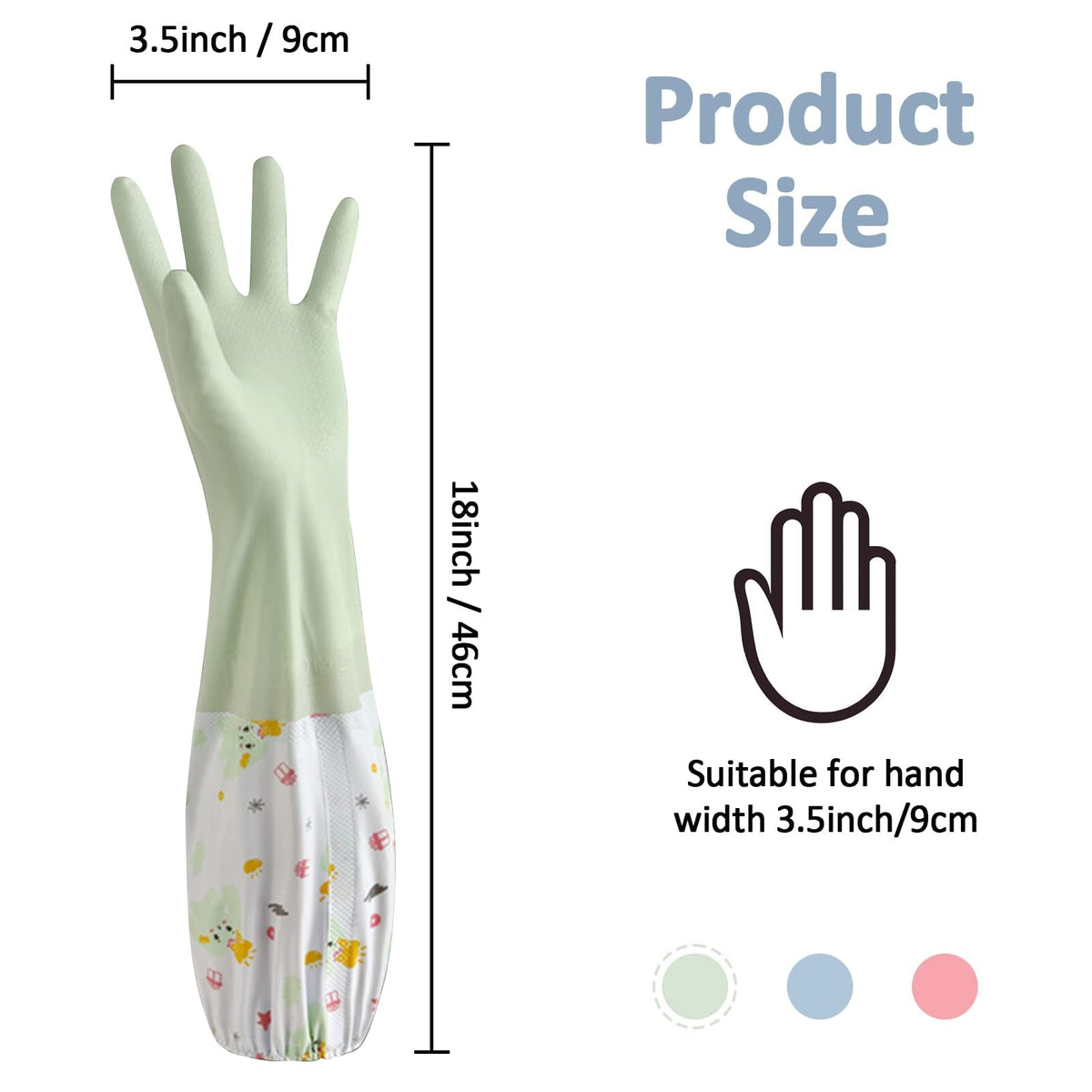 TERRIFI 3 Pcs Rubber Dishwashing Cleaning Gloves - Waterproof, Reusable Long Kitchen Gloves, Latex-Free Household Gloves for Laundry, Cleaning, Working, Gardening