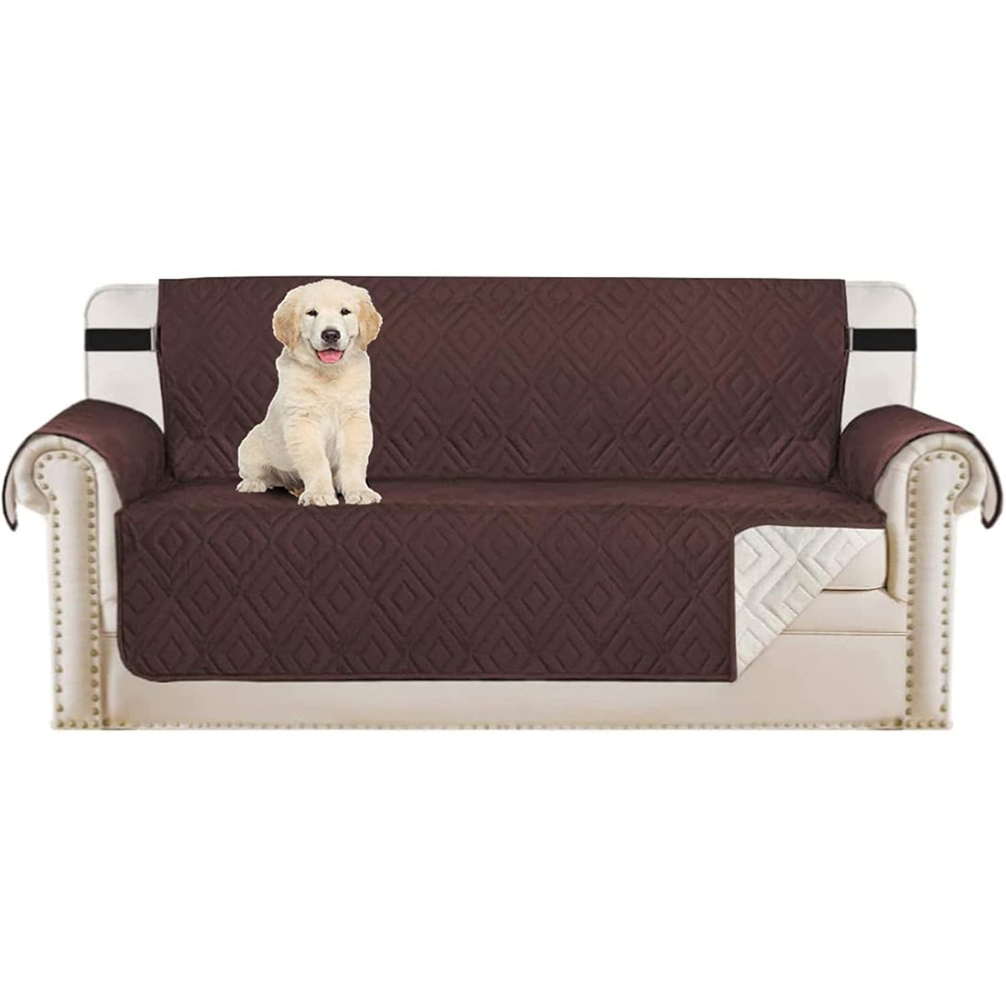 SHUOJIA Quilted Sofa Cover Reversible Sofa Protector 1,2,3 Seater Armchair Cover with Adjustable Elastic Straps (Black,2-seats) - Medaid International