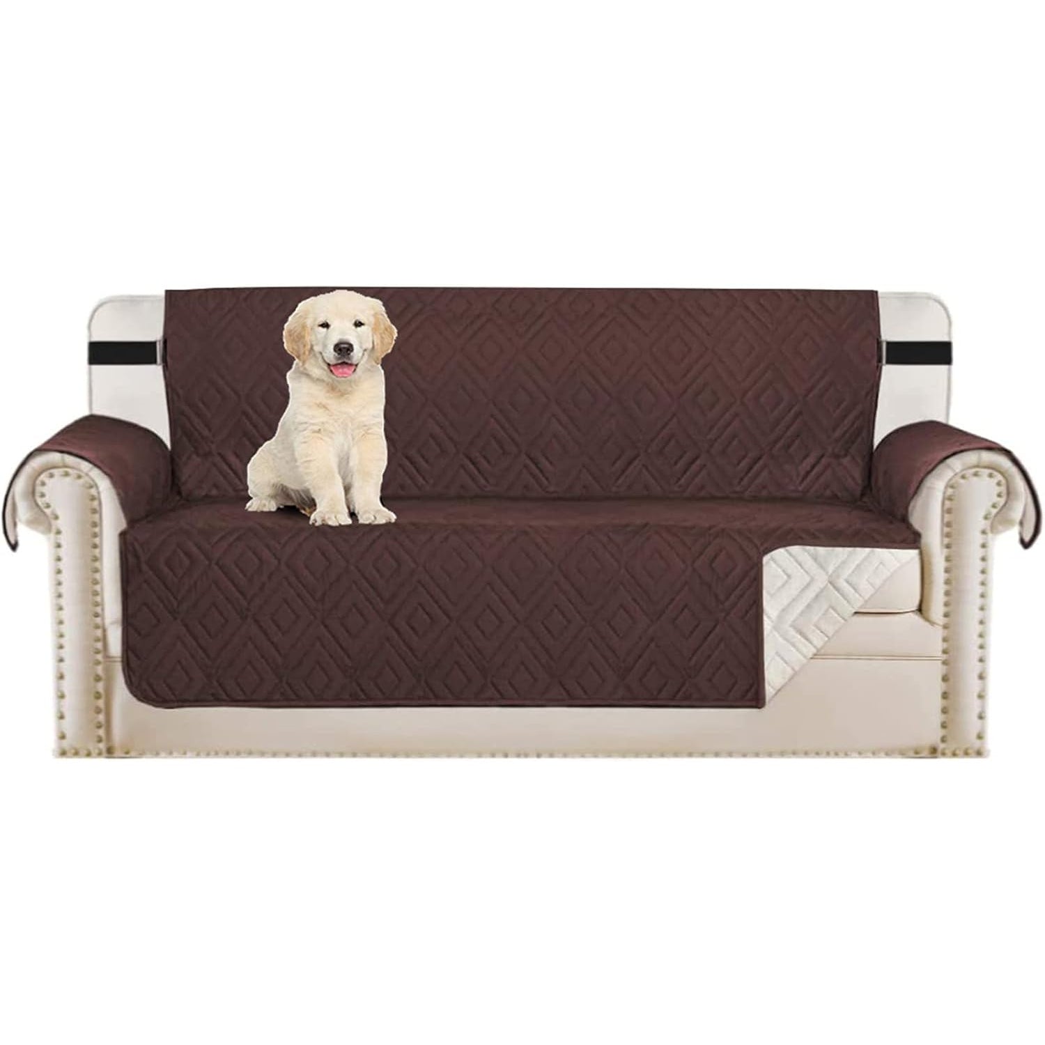 SHUOJIA Quilted Sofa Cover Reversible Sofa Protector 1,2,3 Seater Armchair Cover with Adjustable Elastic Straps (Black,2-seats) - Medaid International