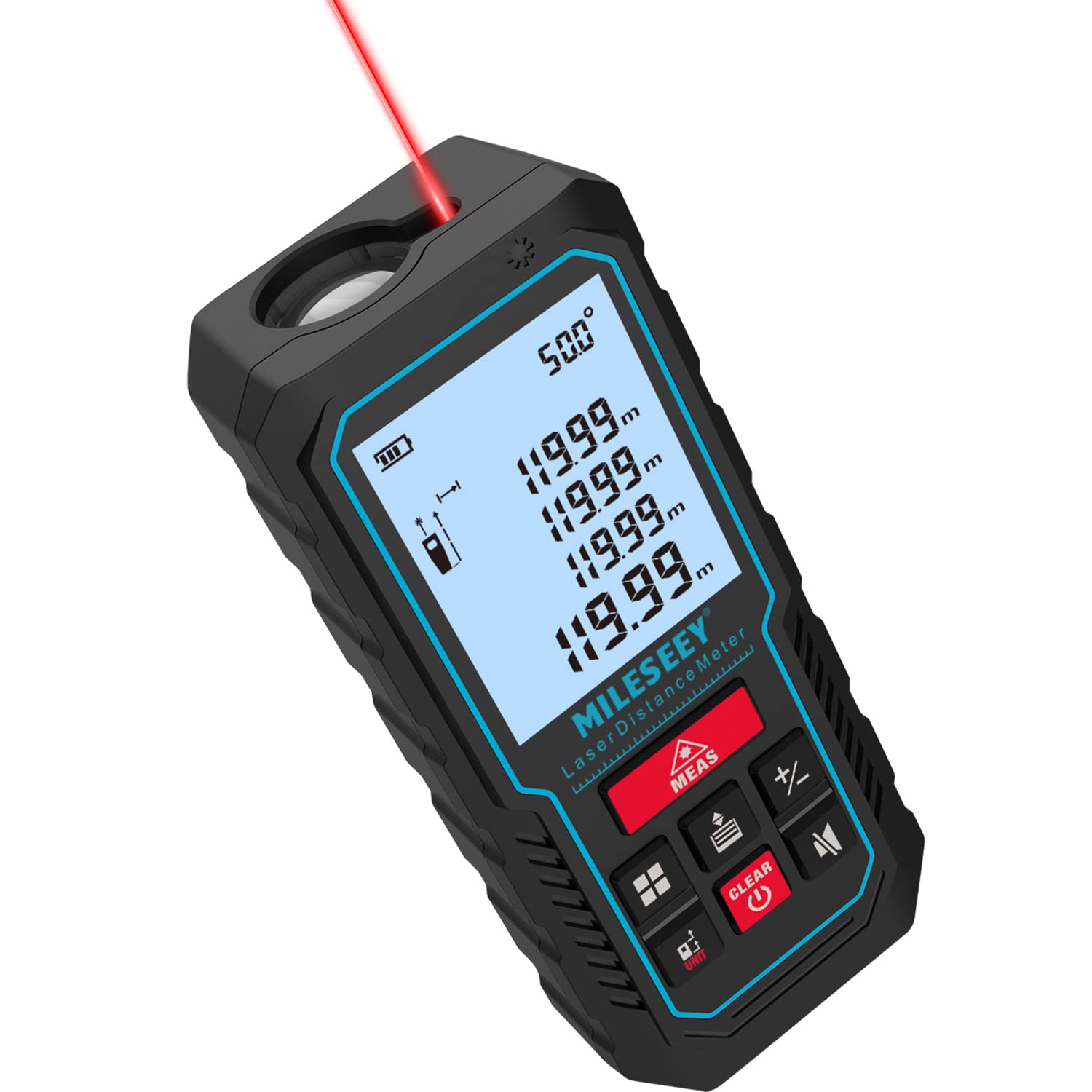 Laser Measure Device, MiLESEEY 393ft Digital Laser Tape Measure with Upgrade Electronic Angle Sensor, 2mm Accuracy, Area Measurement,Volume and Pythagoras, 2" LCD Backlit,Mute, Battery Included - Medaid International