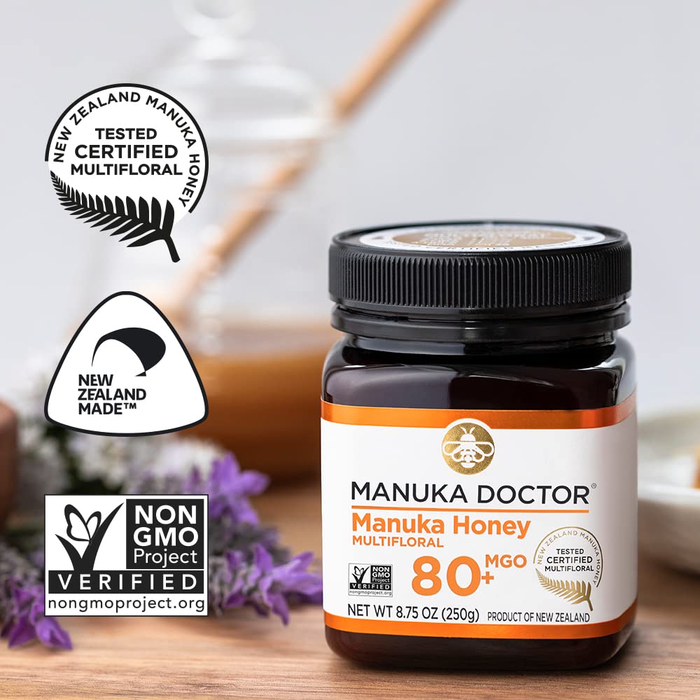 Manuka Doctor - MGO 80+ Manuka Honey Multifloral, 100% Pure New Zealand Honey. Certified. Guaranteed. Raw. Non-GMO (8.75oz) - Medaid International