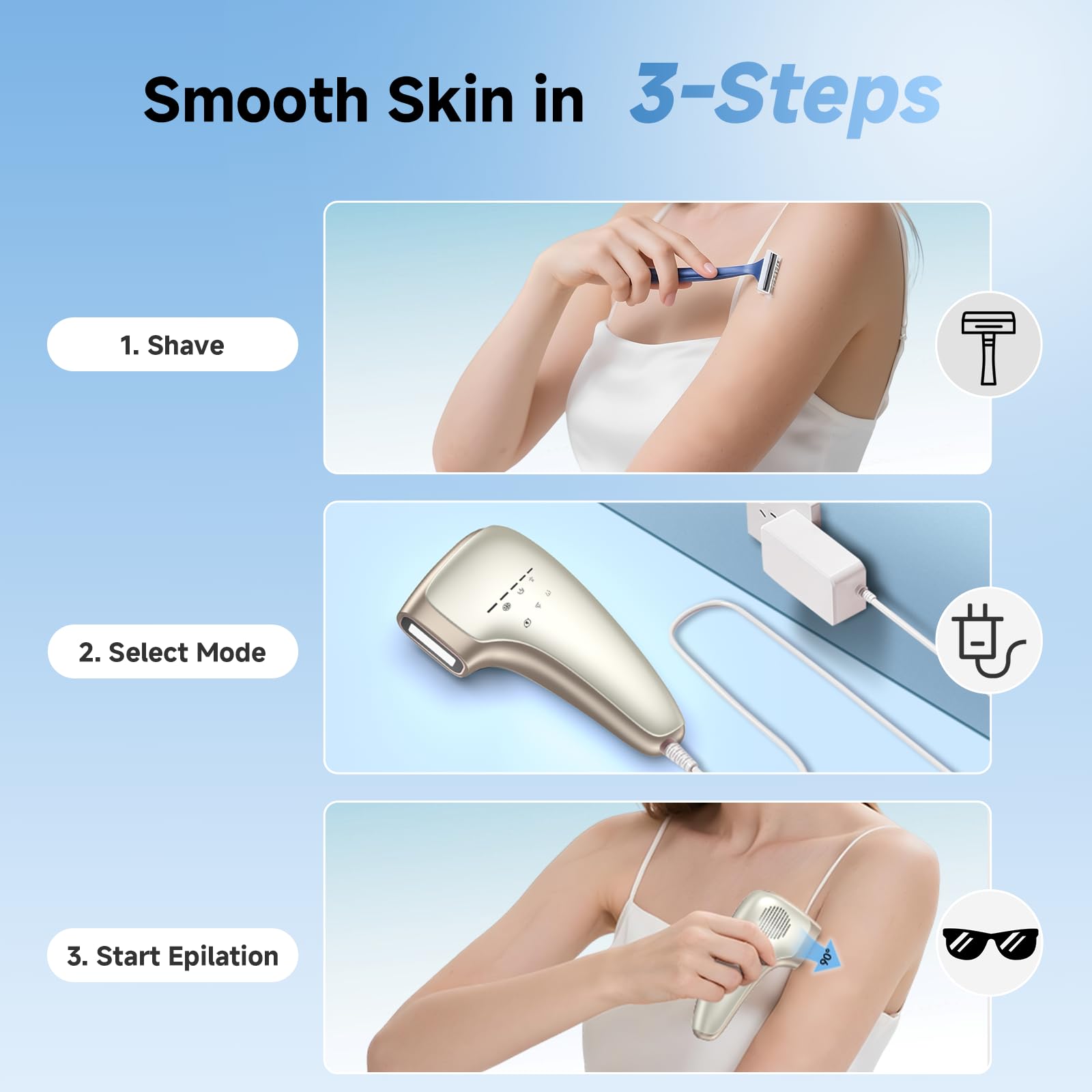 Painless IPL Laser Hair Removal for Women & Men, 39°F Sapphire Ice Cooling Technology, At-Home Laser Hair Removal Device for Face, Armpits, Legs, Bikini & Whole Body, Long-Lasting Results - Medaid International