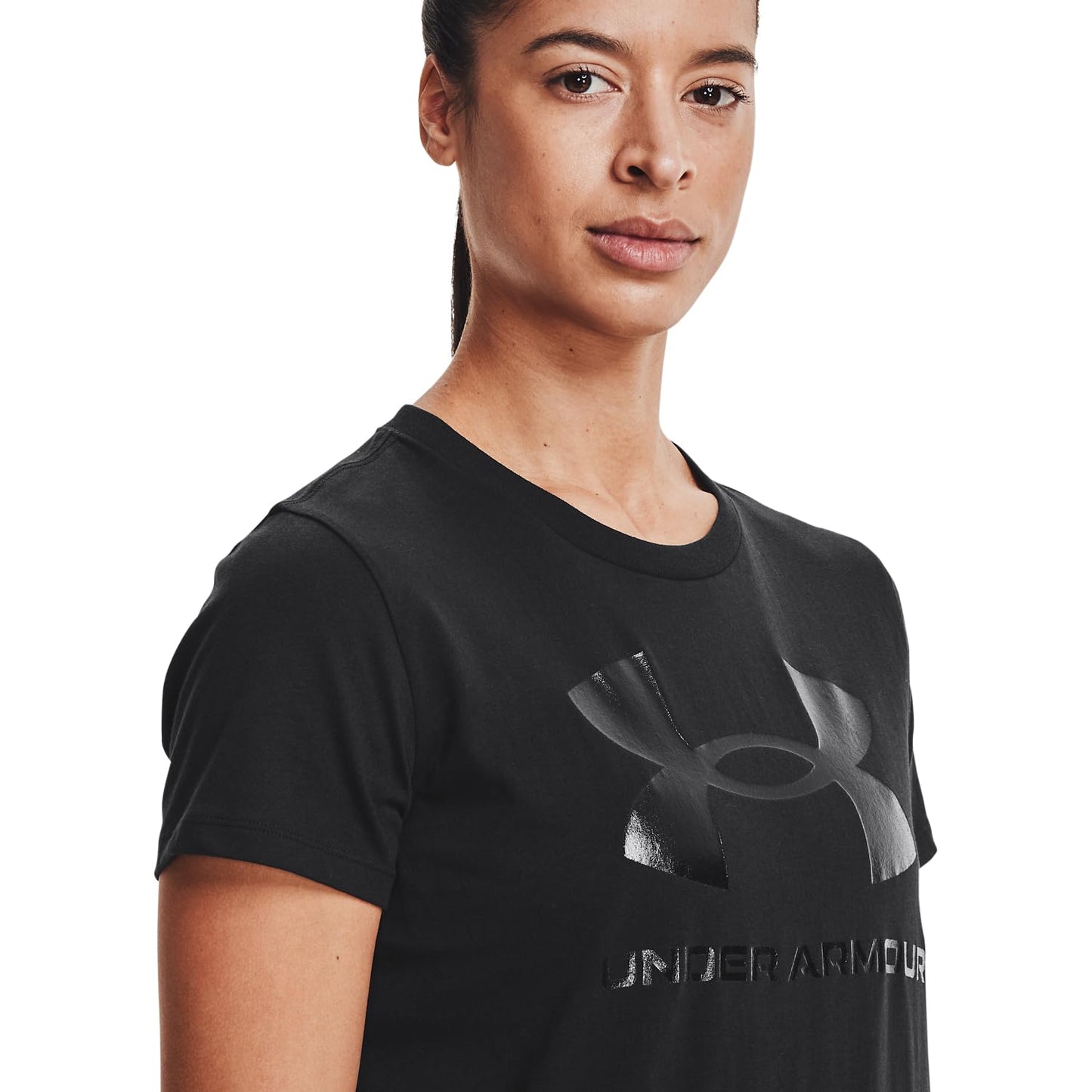 Under Armour Womens Live Sportstyle Graphic Short Sleeve Crew Neck T-Shirt , Black (002)/Black , Large - Medaid International