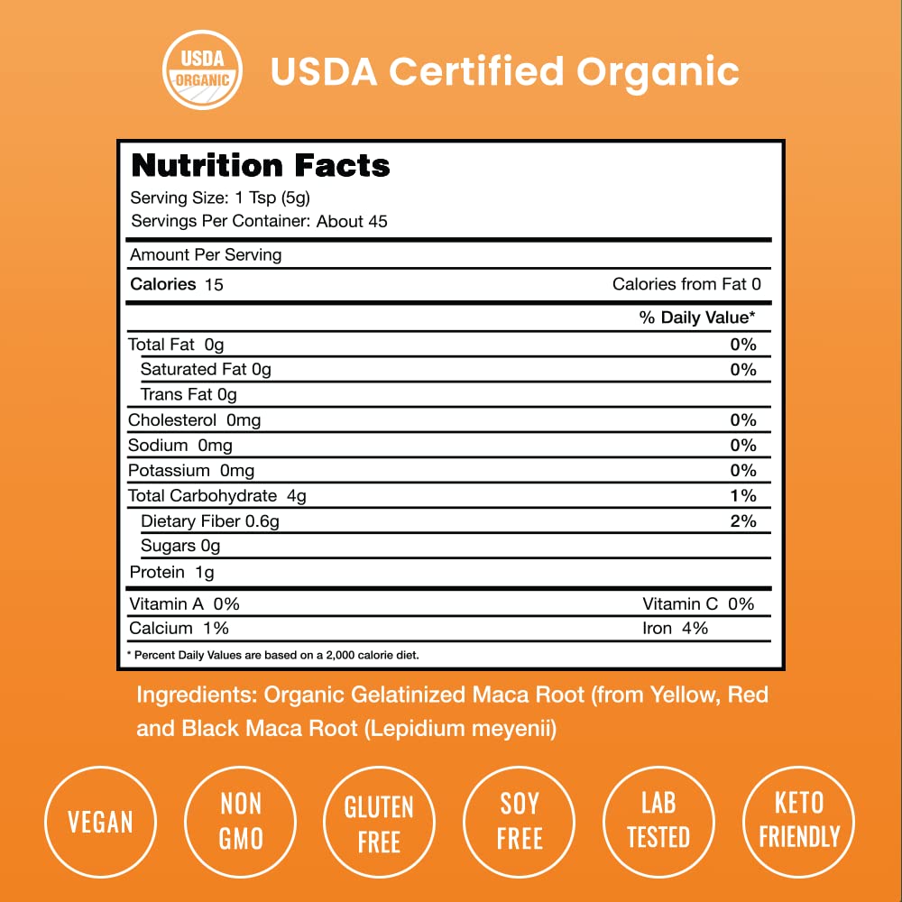 Organic Maca Powder - Peruvian Grown Maca Blend with Yellow, Black & Red Roots - Gelatinized for Superior Bioavailability - Natural, Vegan & Non-GMO, 8oz - Medaid International